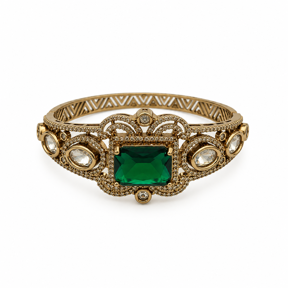 Emerald Stone Gold-Tone Statement Kada 40