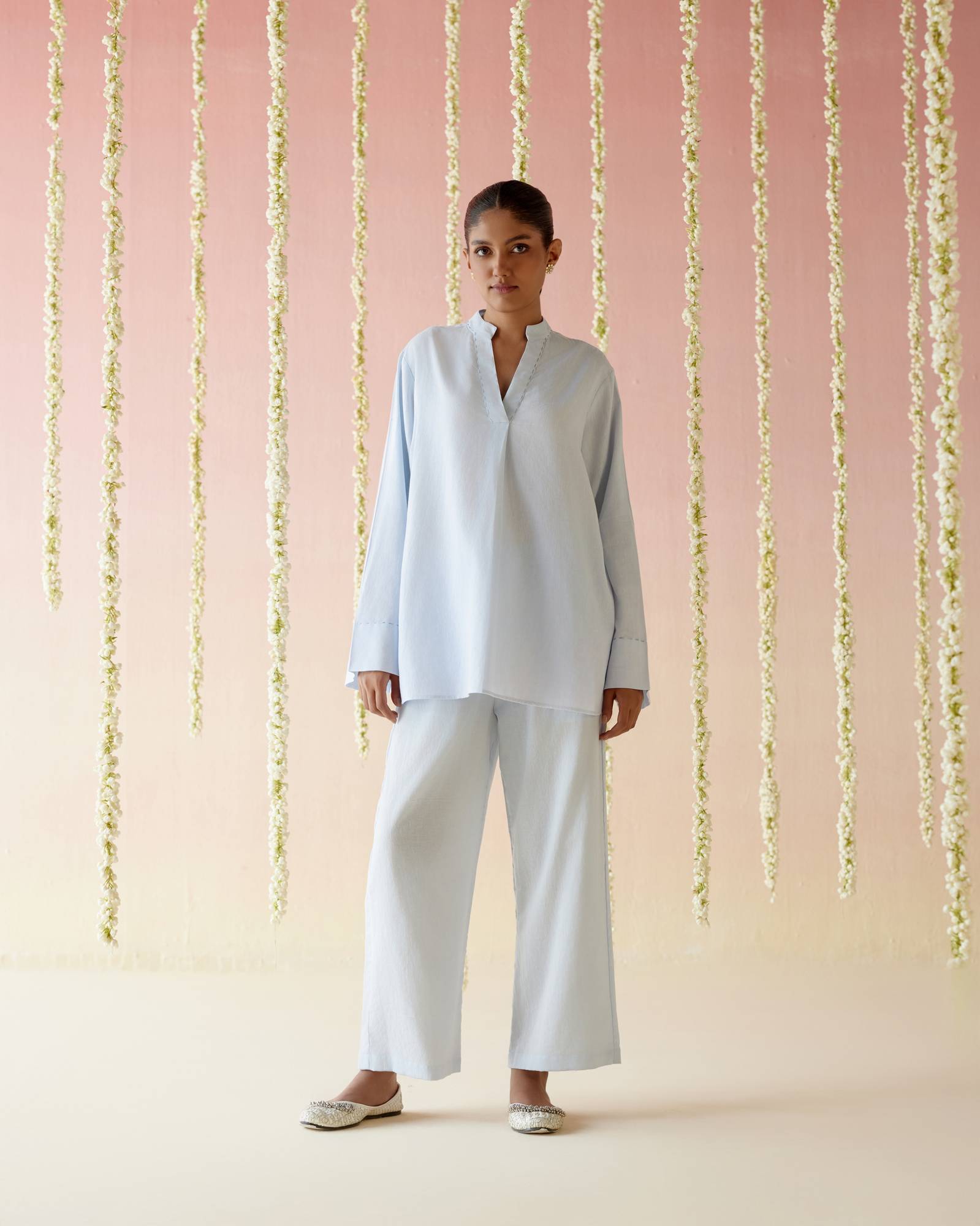 Blue Bloom Embroidered Co-ord Set