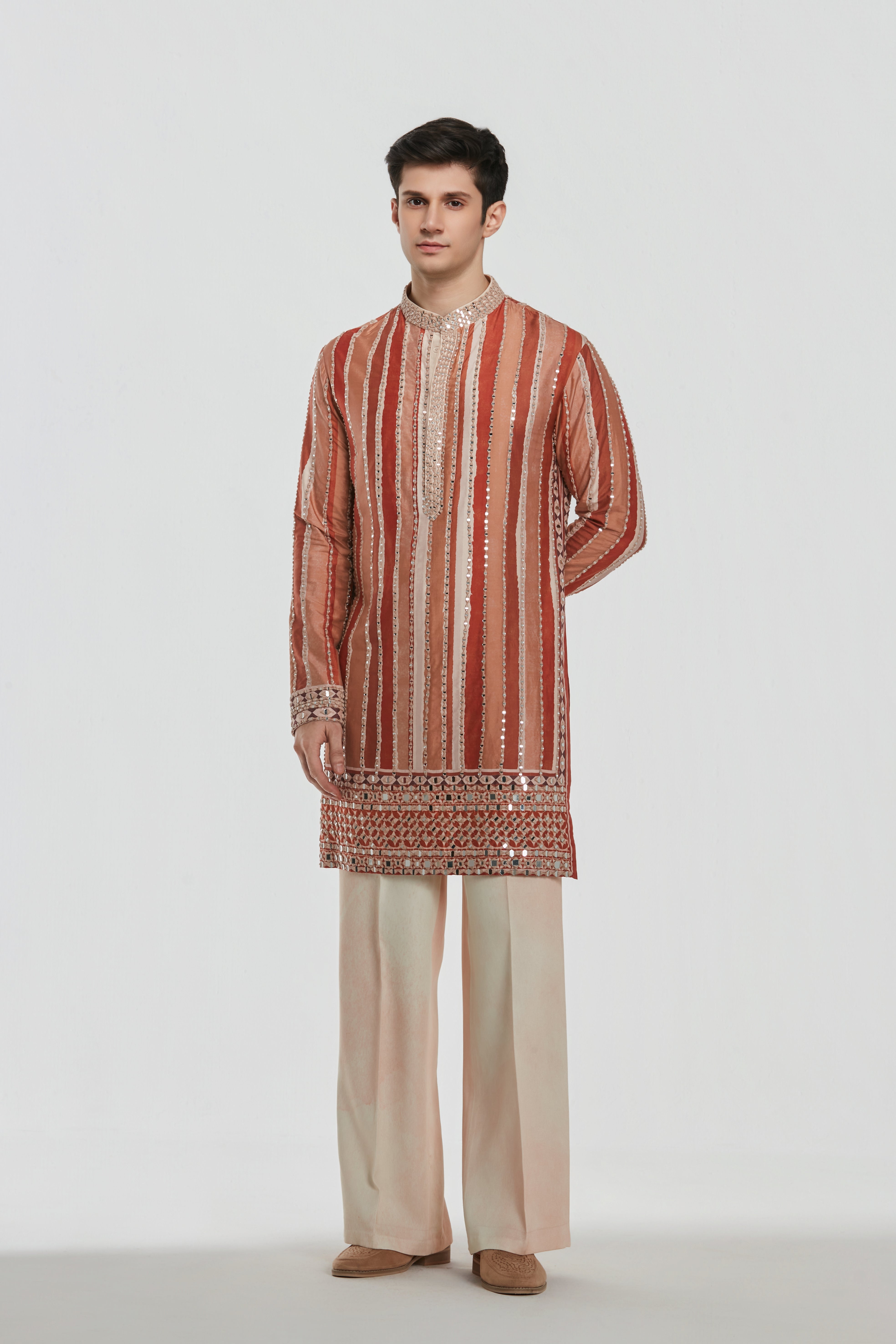 Kurta and stole - heavy chanderi , pant -Cotton twill