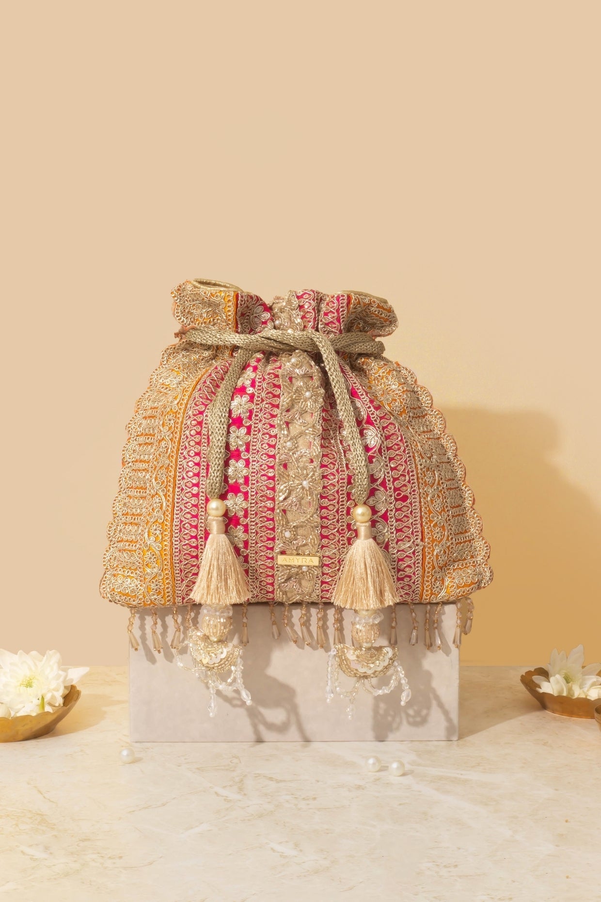 Naaz Potli - Pink & Mustard