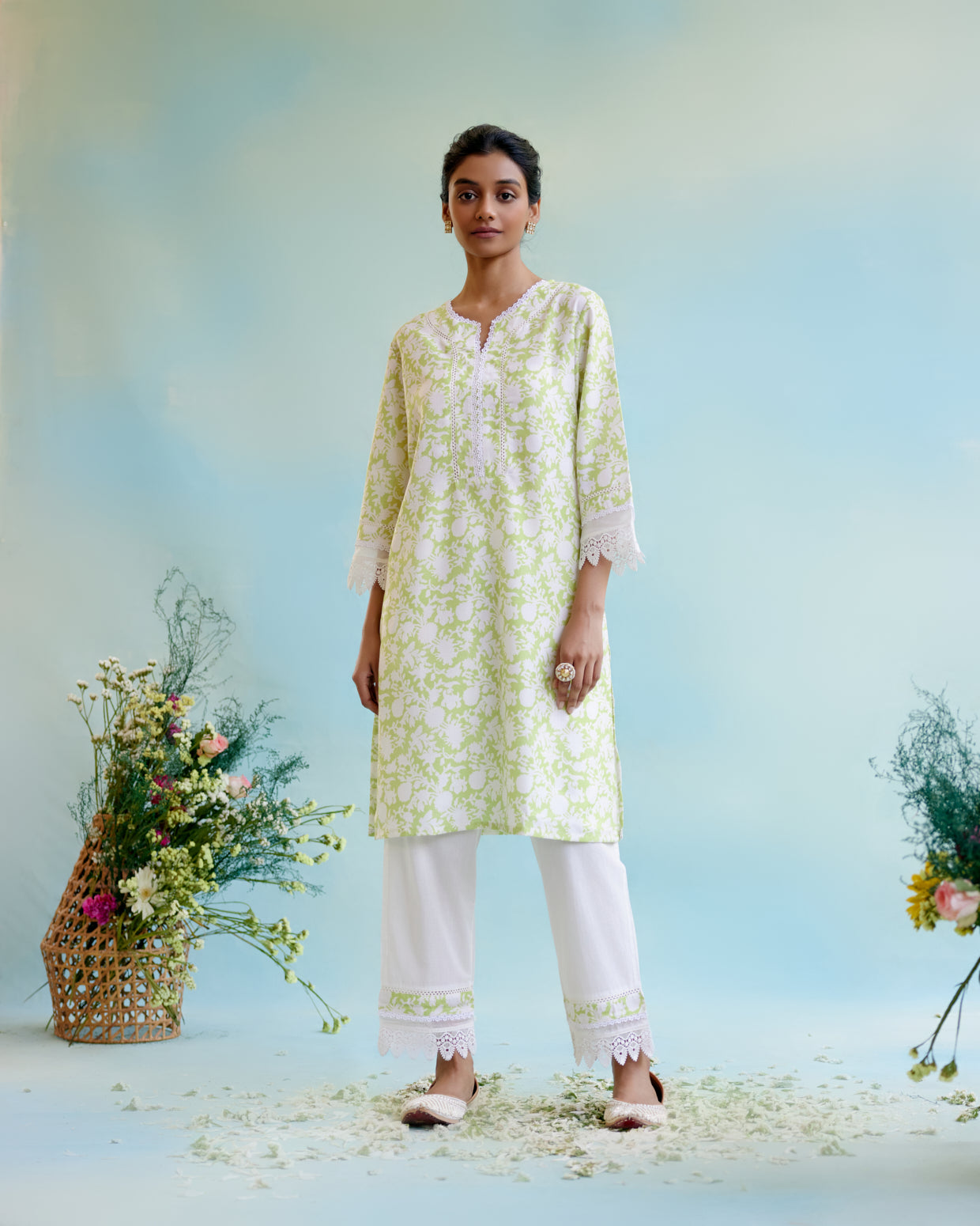 Indigo Muse Cotton Kurta with delicate lace detailing
