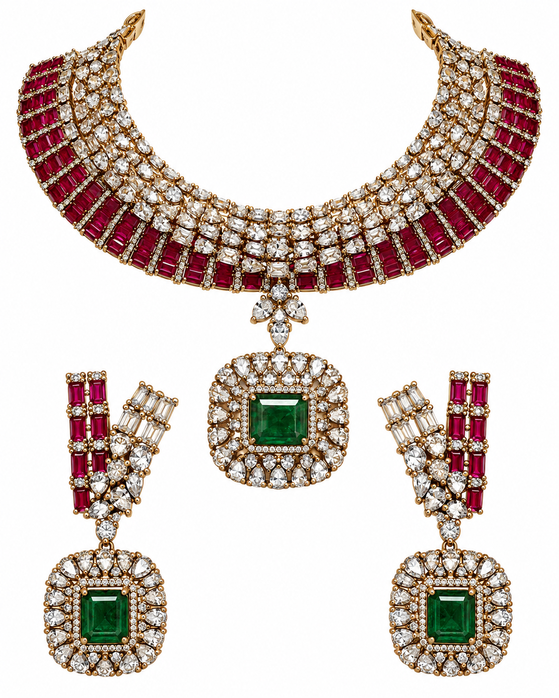Ruby Emerald Kundan Statement Necklace Set 04