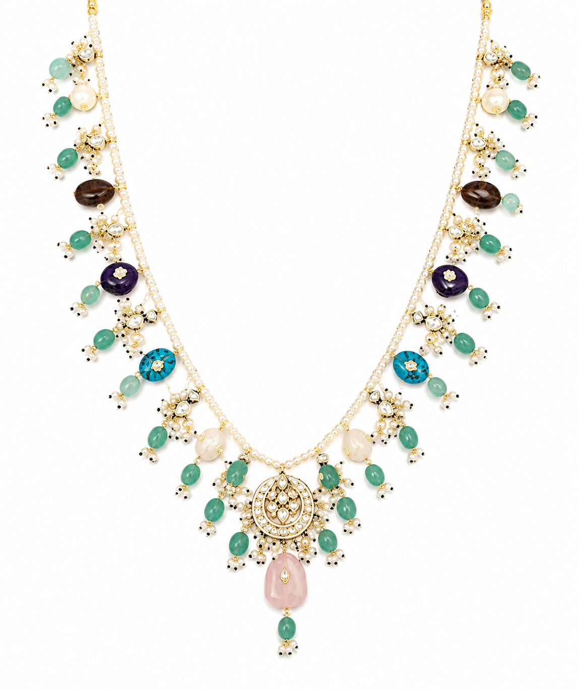 Multicolour Stone Kundan Pearl Necklace