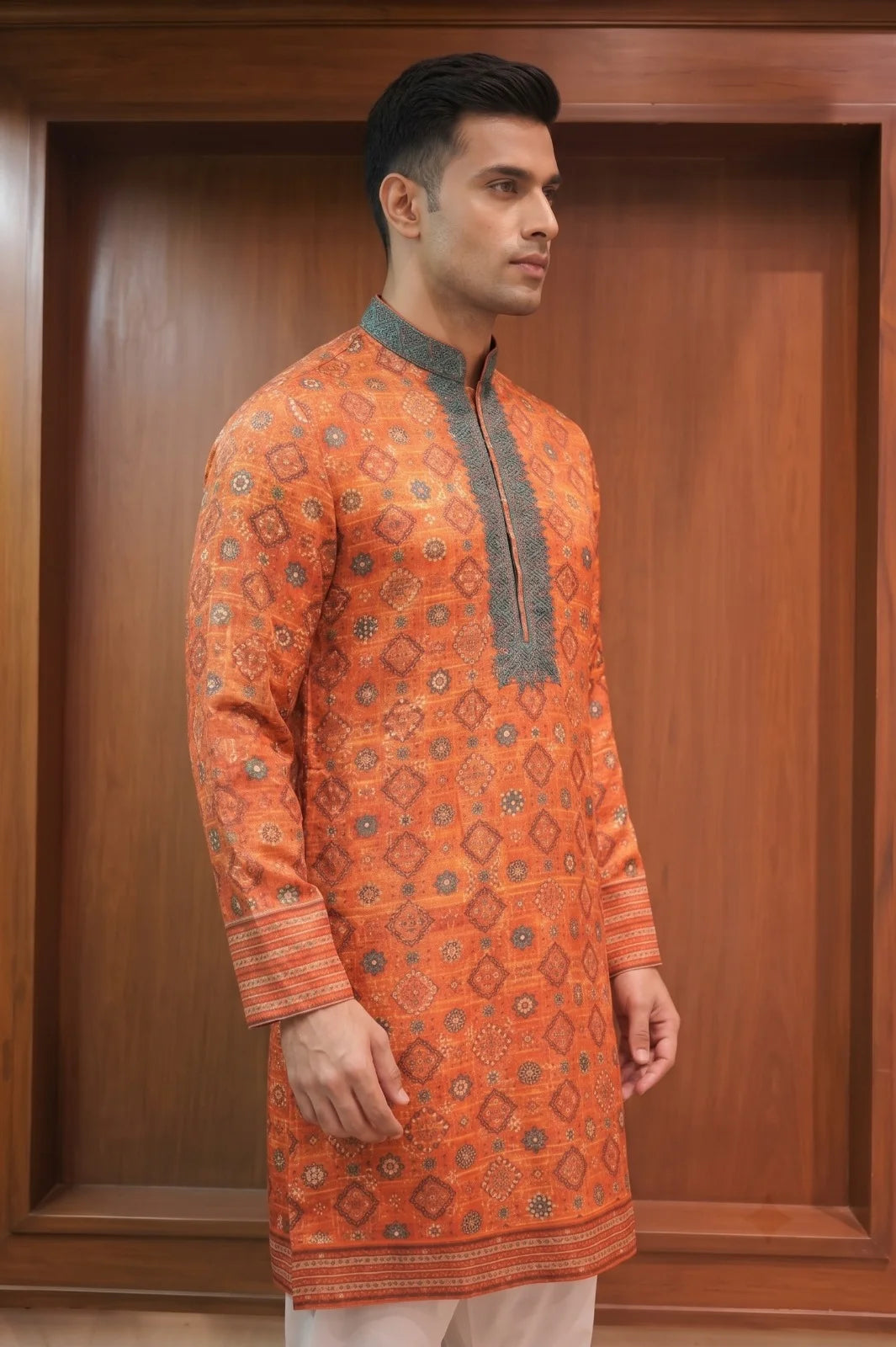 Orange Linen Satin Kurta