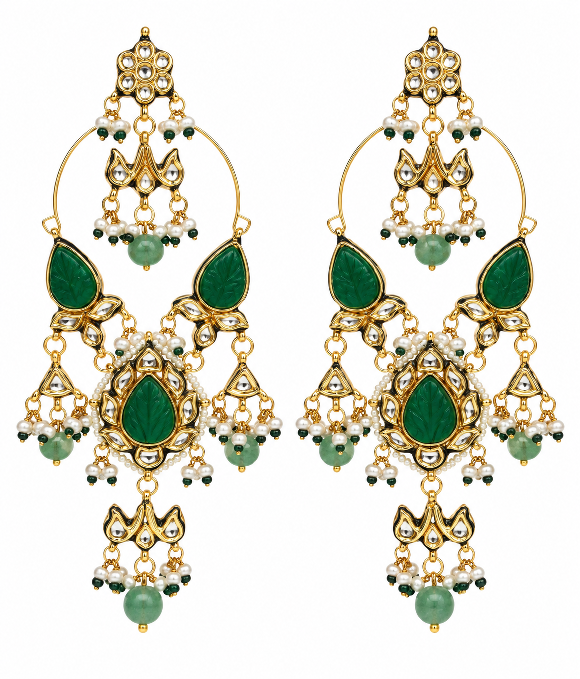 Emerald Kundan Statement Drop Earrings