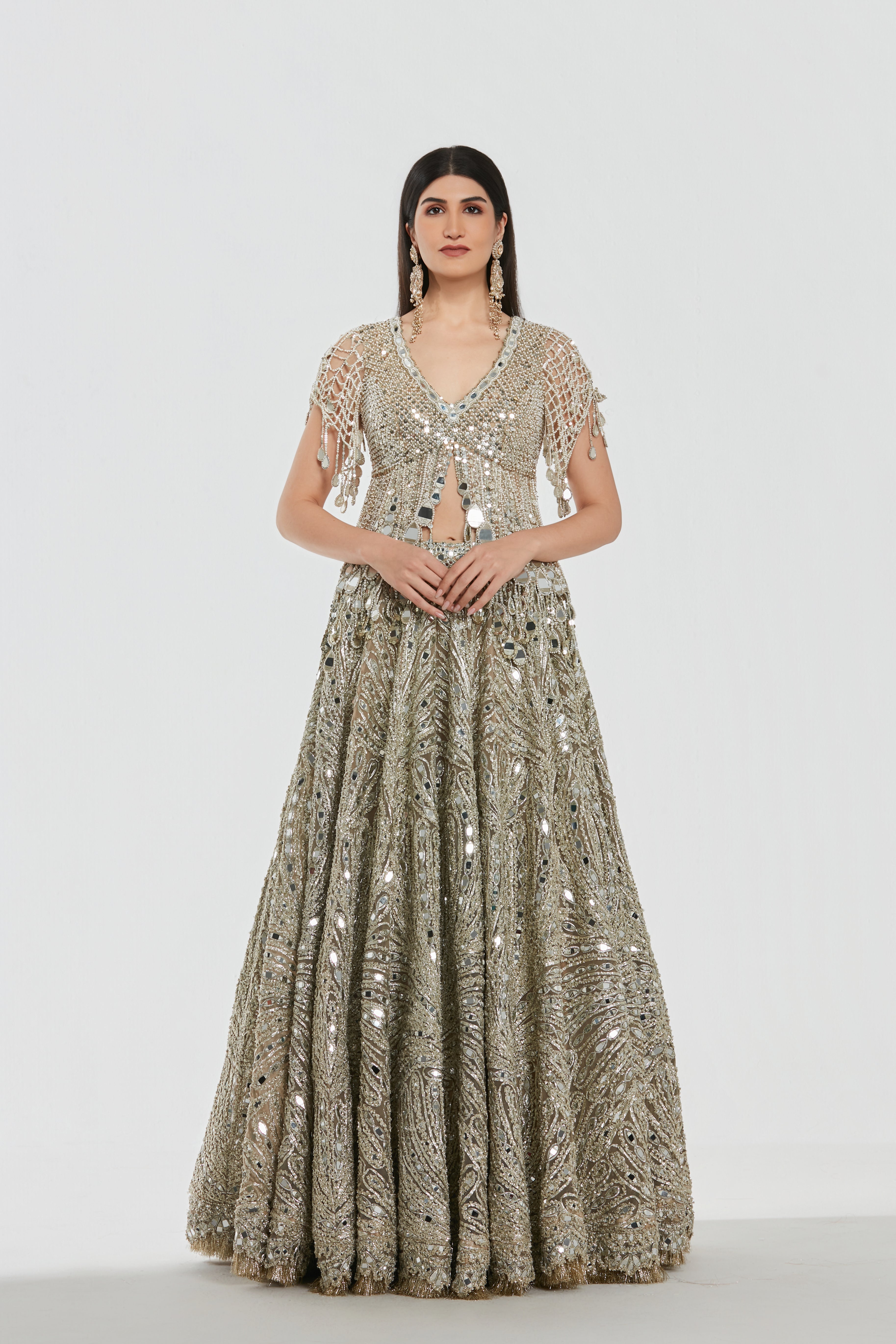 Mirror work , zari gota , pearl beads