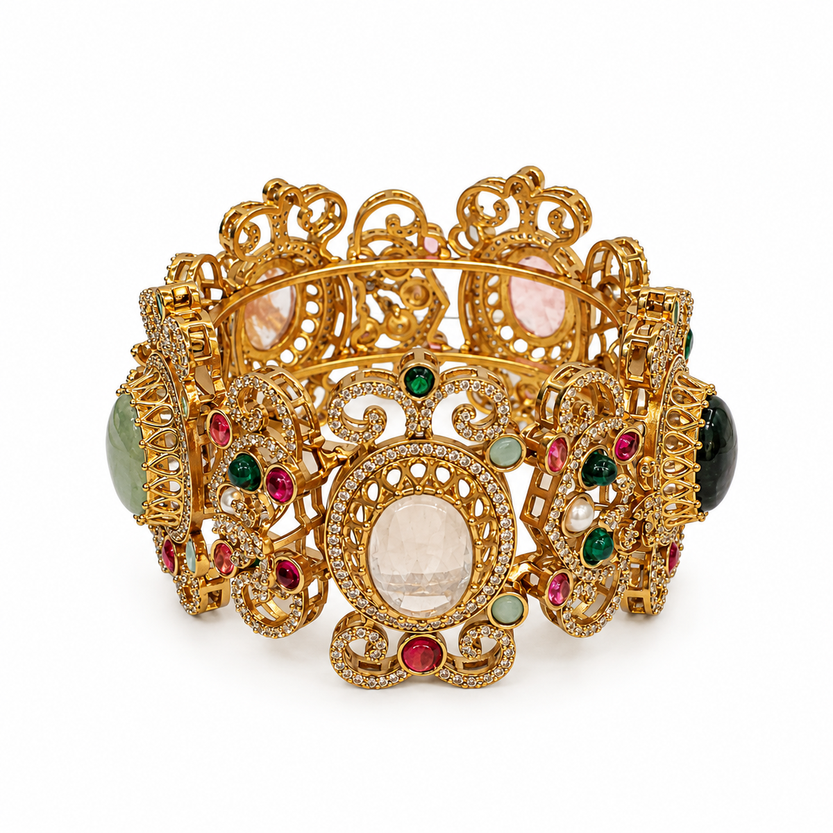Multicolor Semi-Precious Stone Ornate Statement Bangle 38