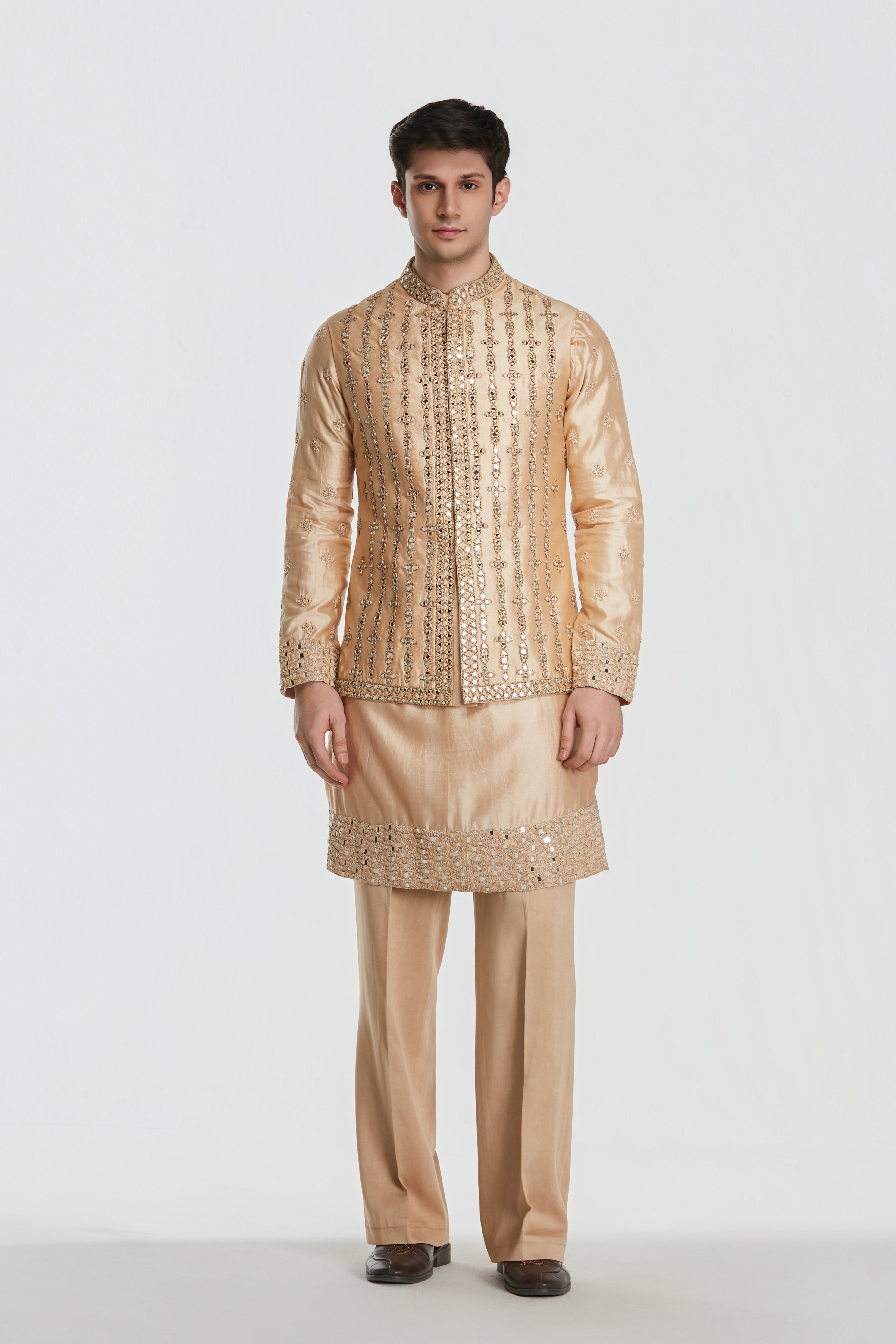 Kurta and jacket- heavy chanderi , pant -Cotton twill