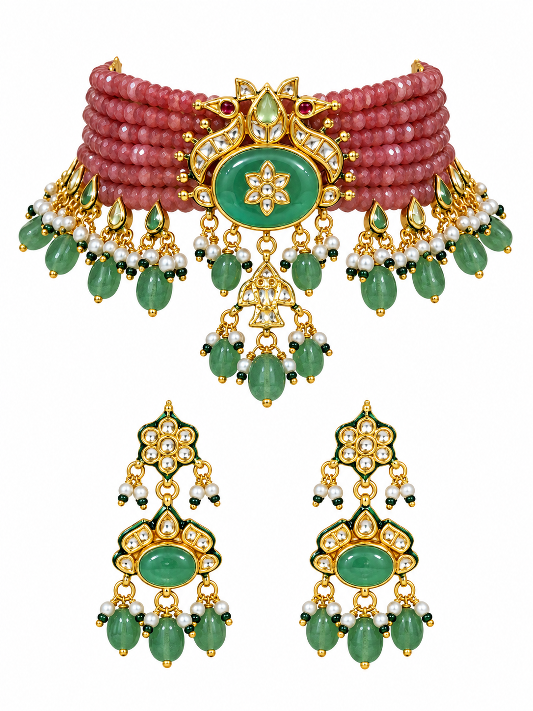 Kundan Beaded Choker with Drop Earrings