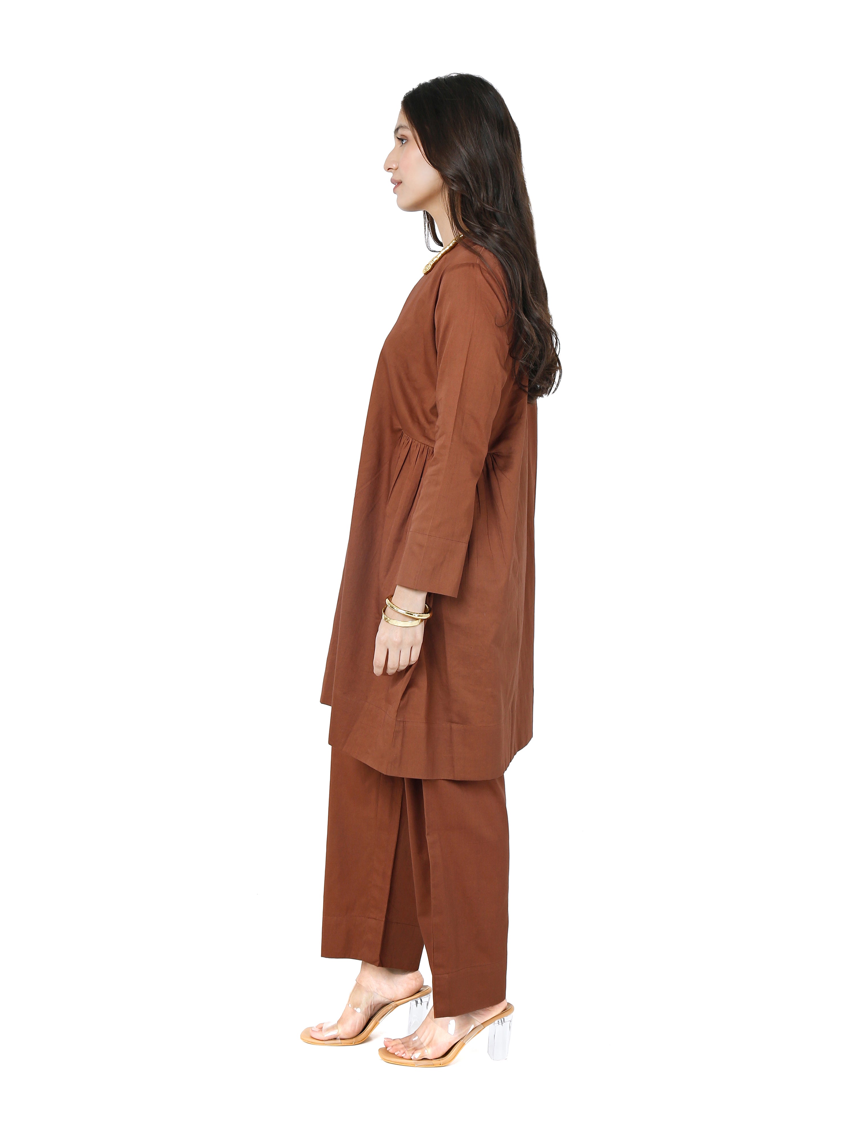 Earth Brown Satin Kurta Set for Modern Minimalism