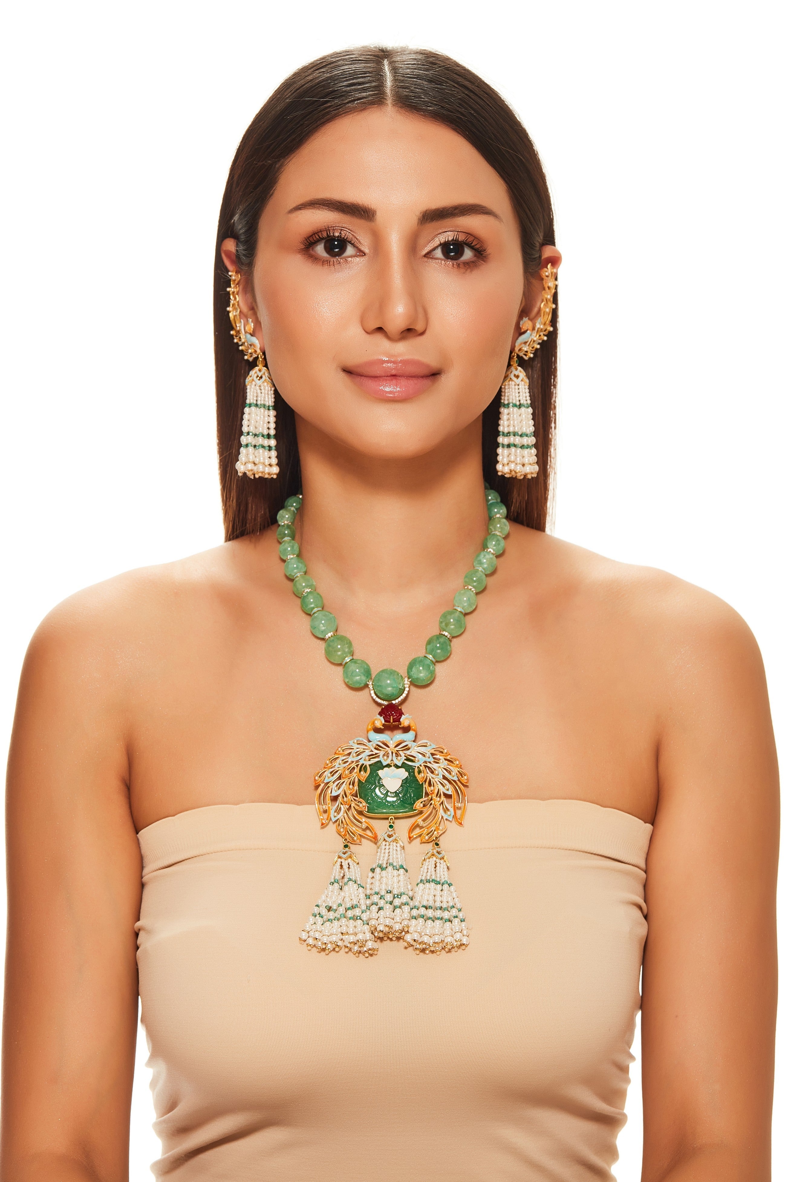 Carved Emerald Detachable Necklace