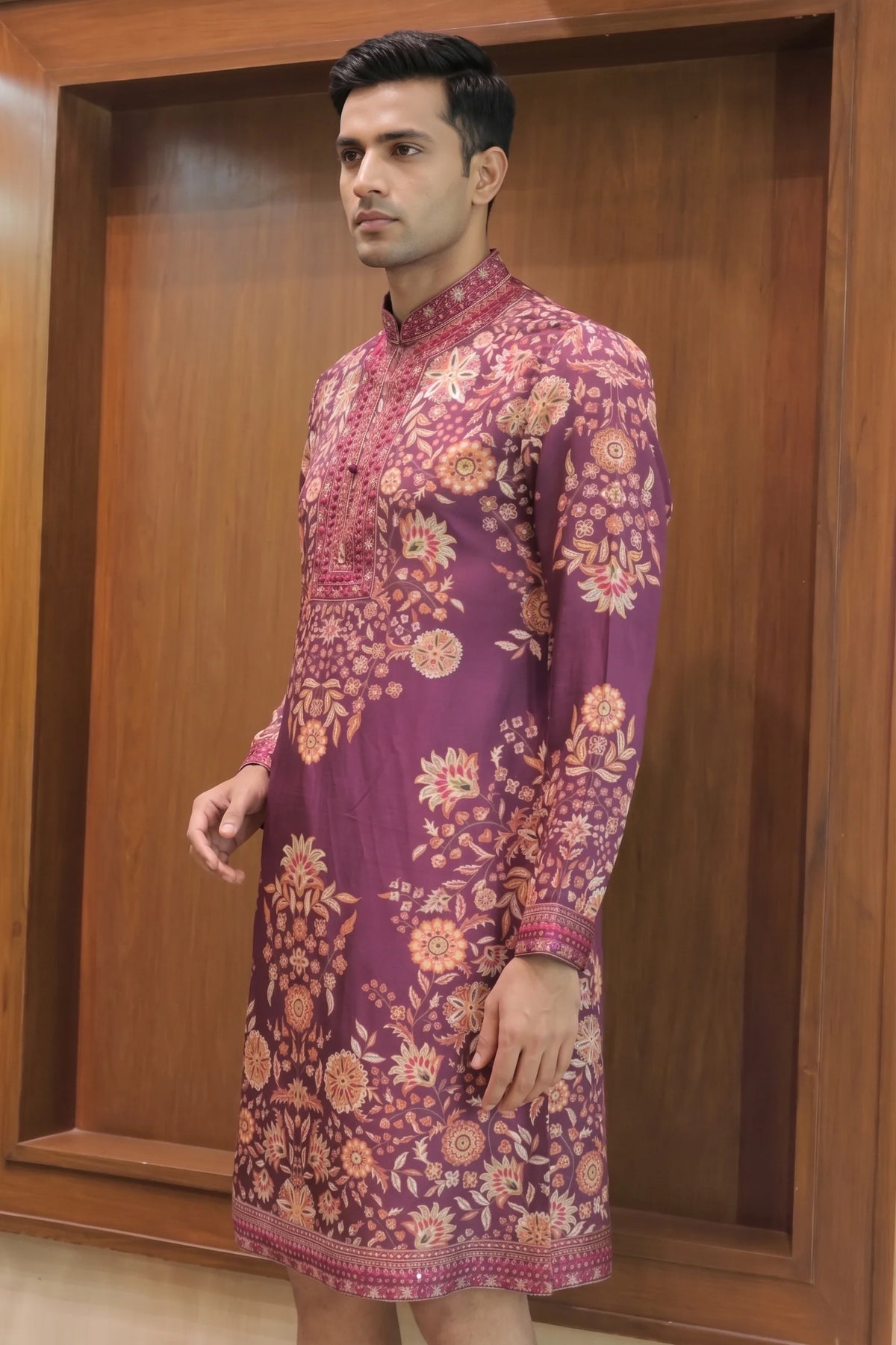 Rich Wine Linen Satin Kurta