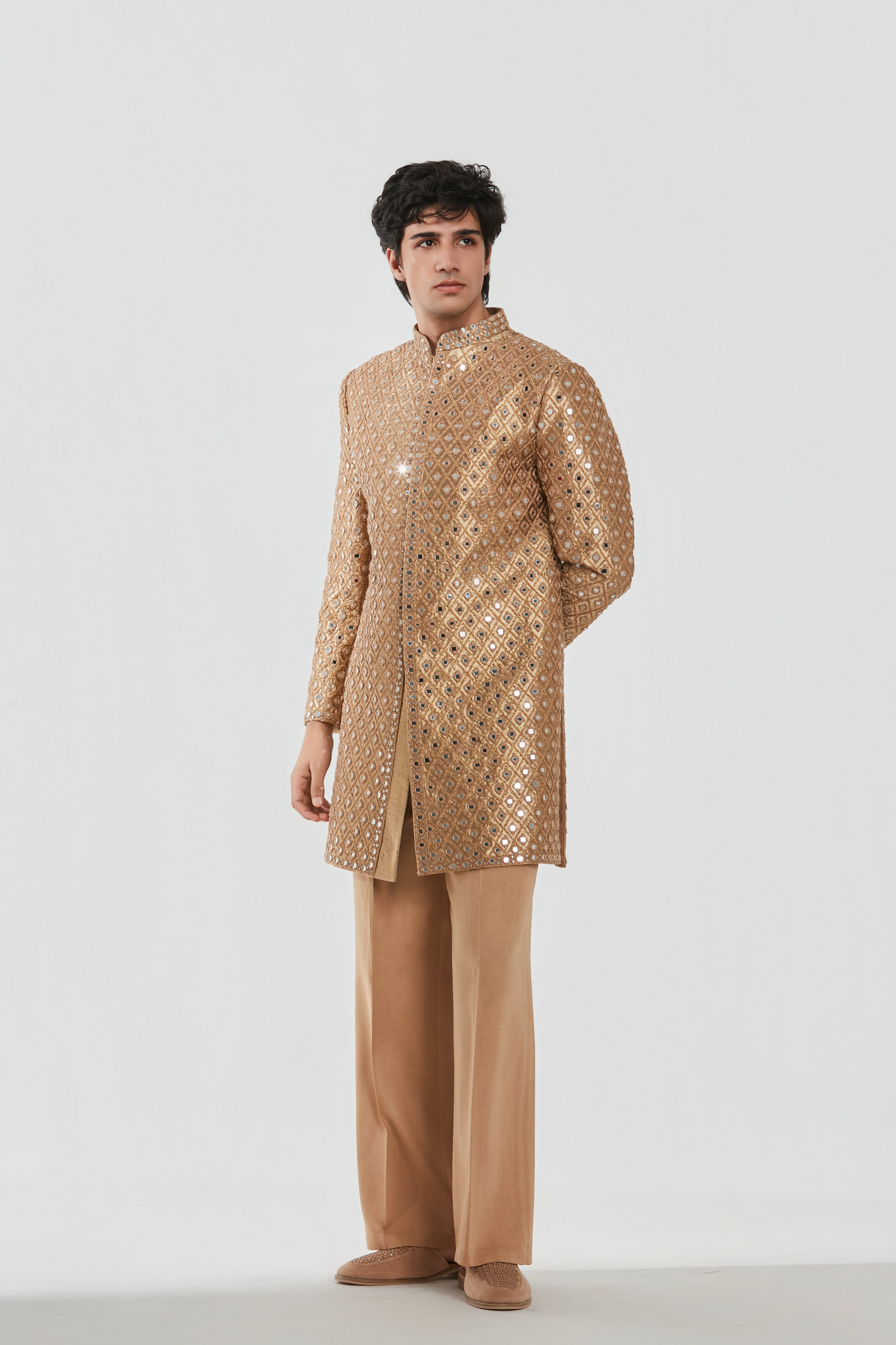 kurta - heavy chanderi , sherwani -Brocade , pant -Cotton twill