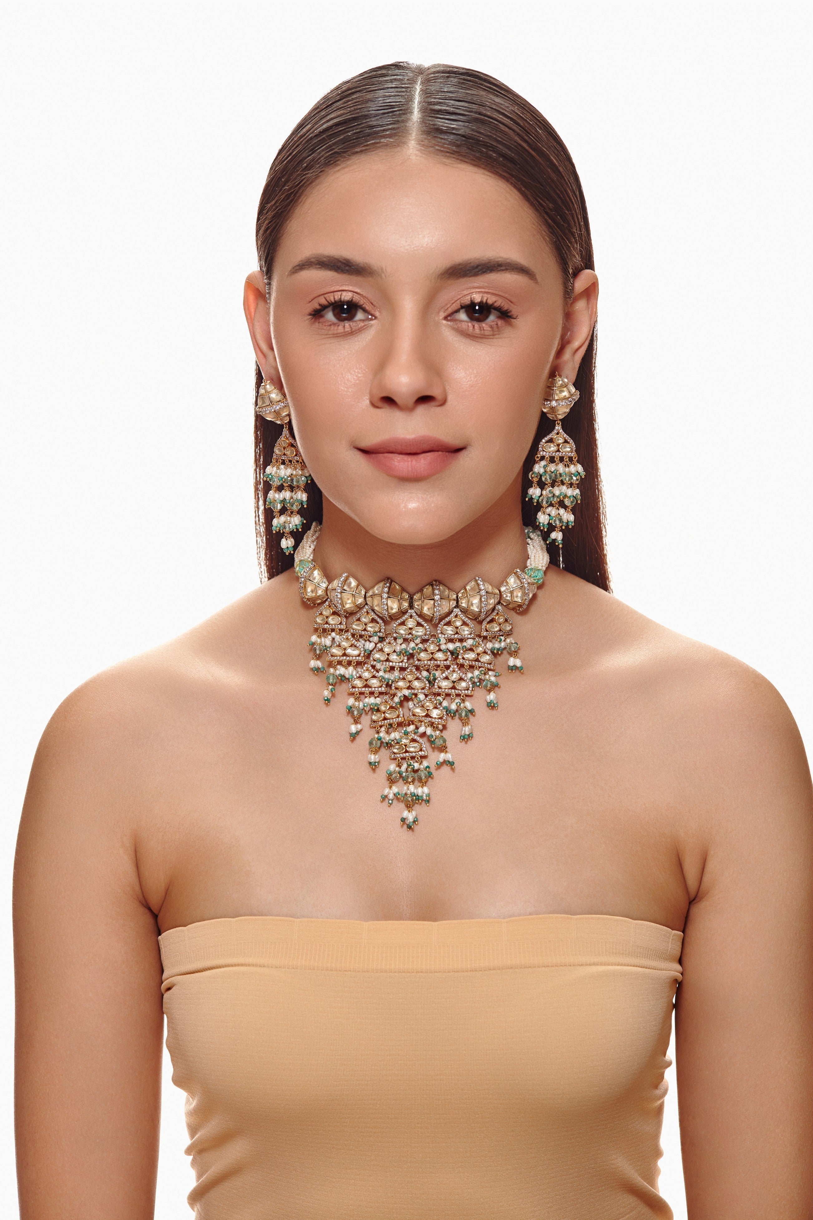Mint Green Damroo Kundan Choker Set