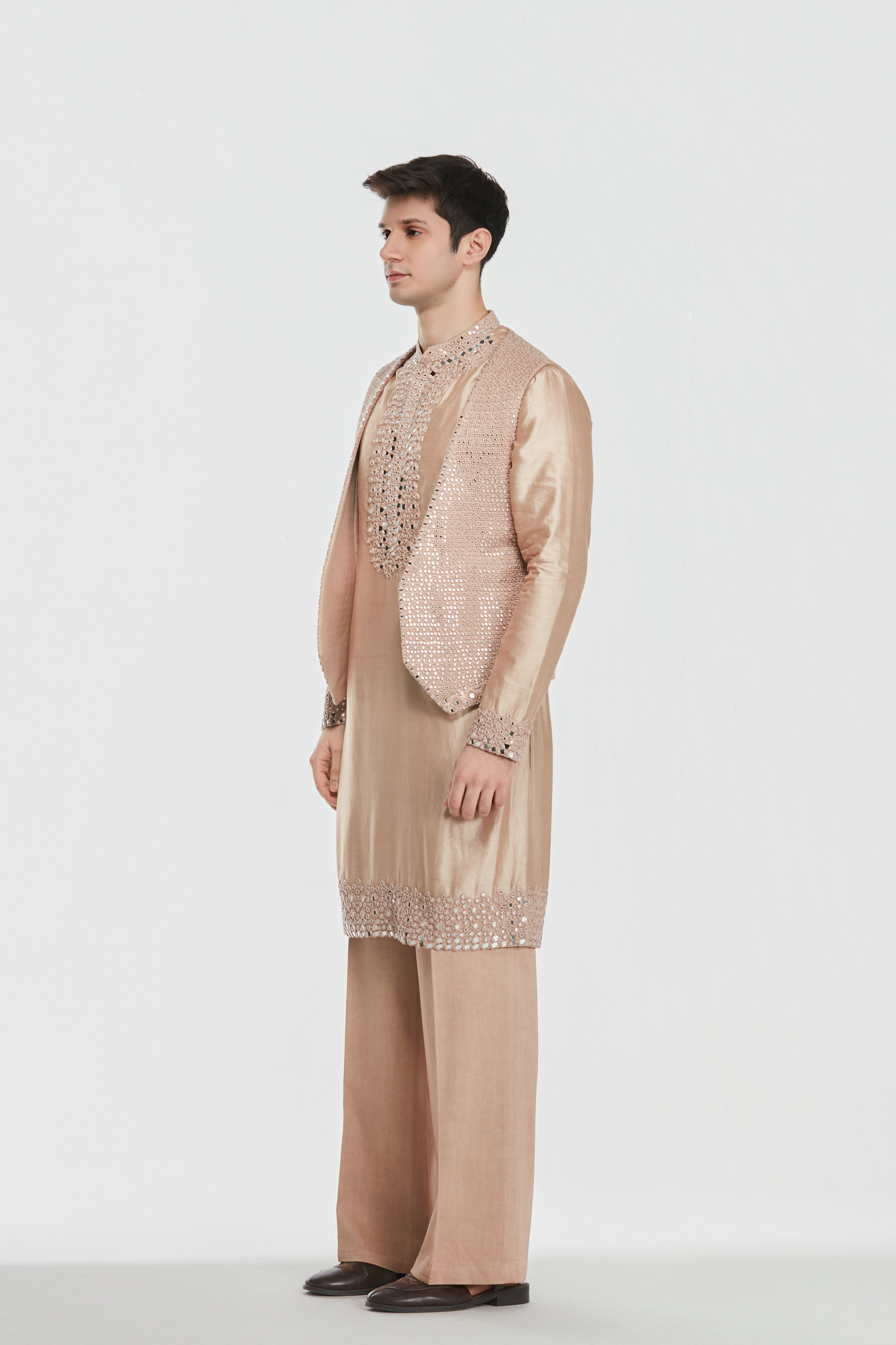Kurta and coat - heavy chanderi , pant -Cotton twill