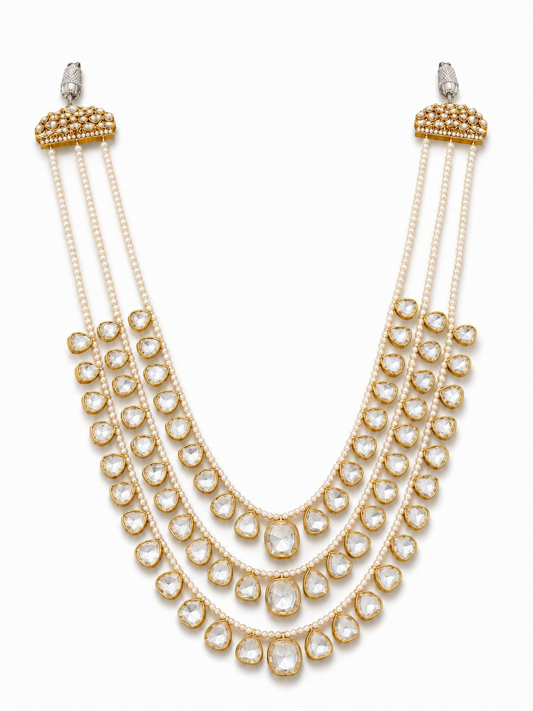 Three-Layered Pearl Kundan Mala