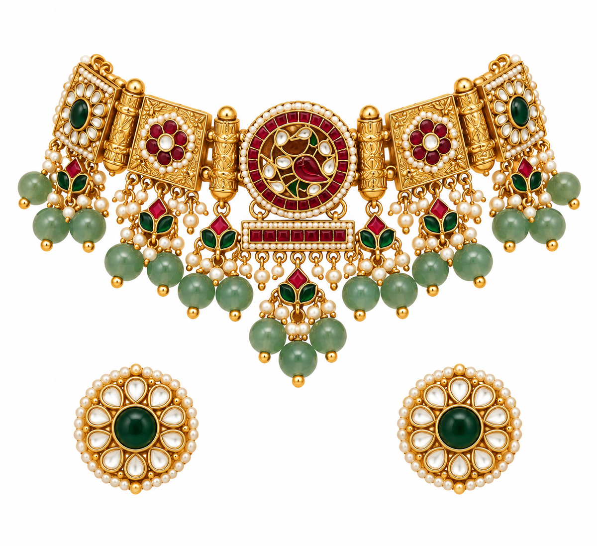 Multicolour Polki Statement Necklace Set 11