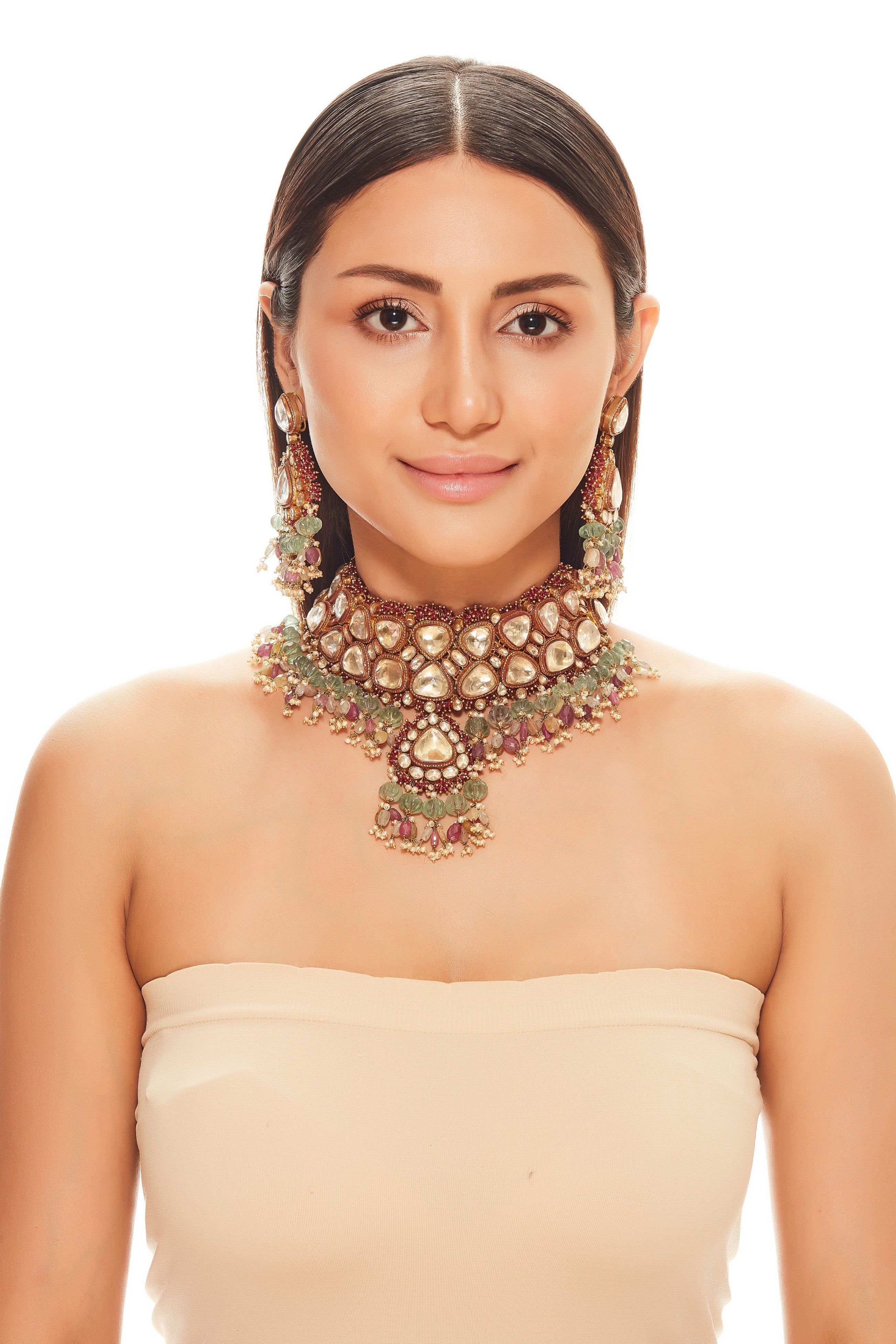 Green and Maroon Big Kundan Set