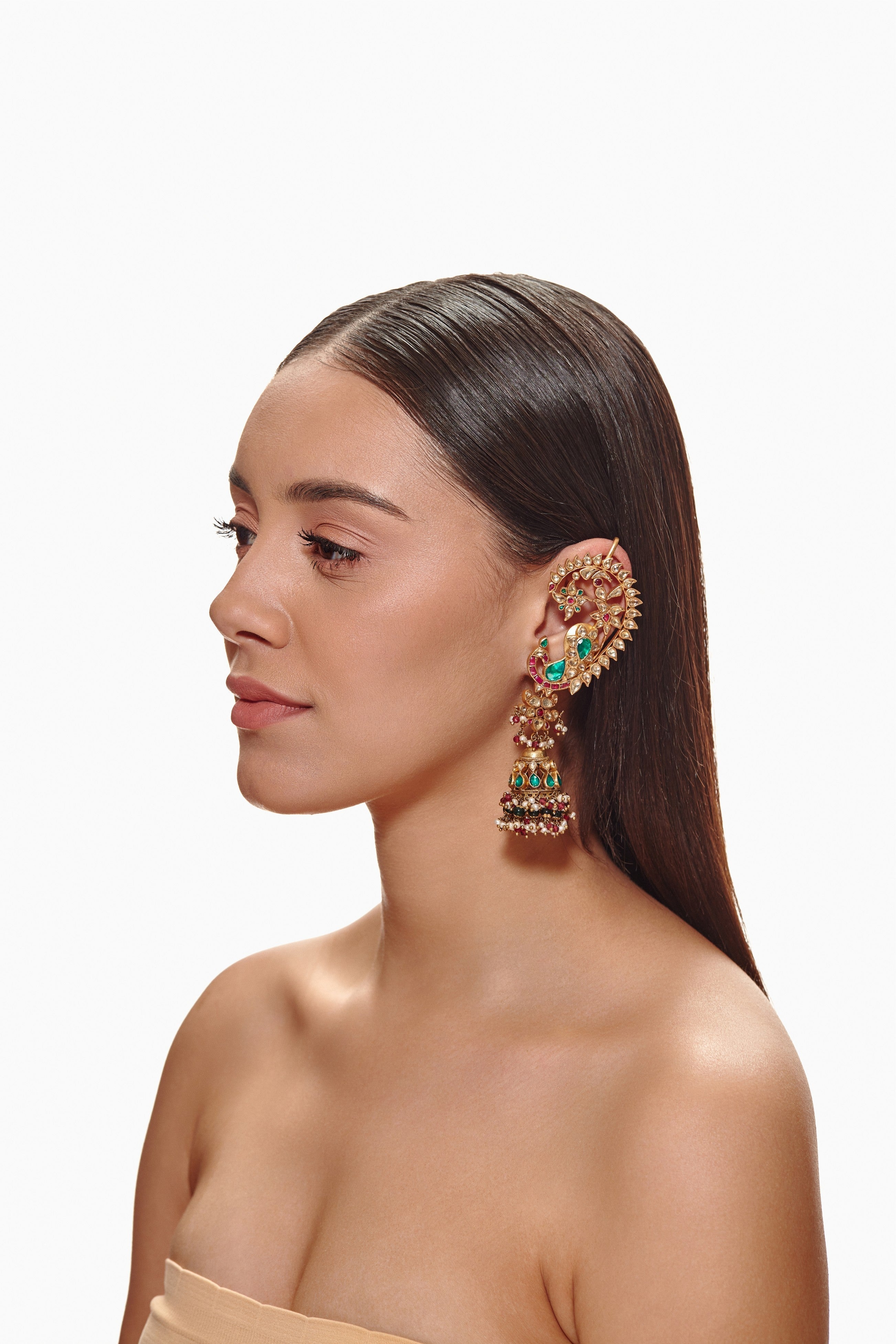 Multicoloured Peacock Earcuffs