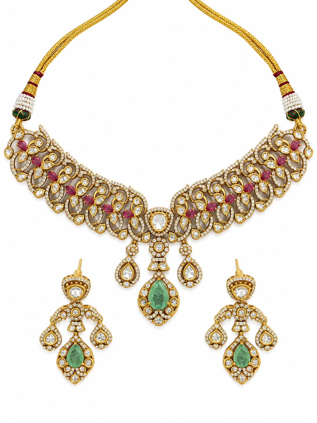 Ruby and Emerald Moissanite Choker Necklace Set