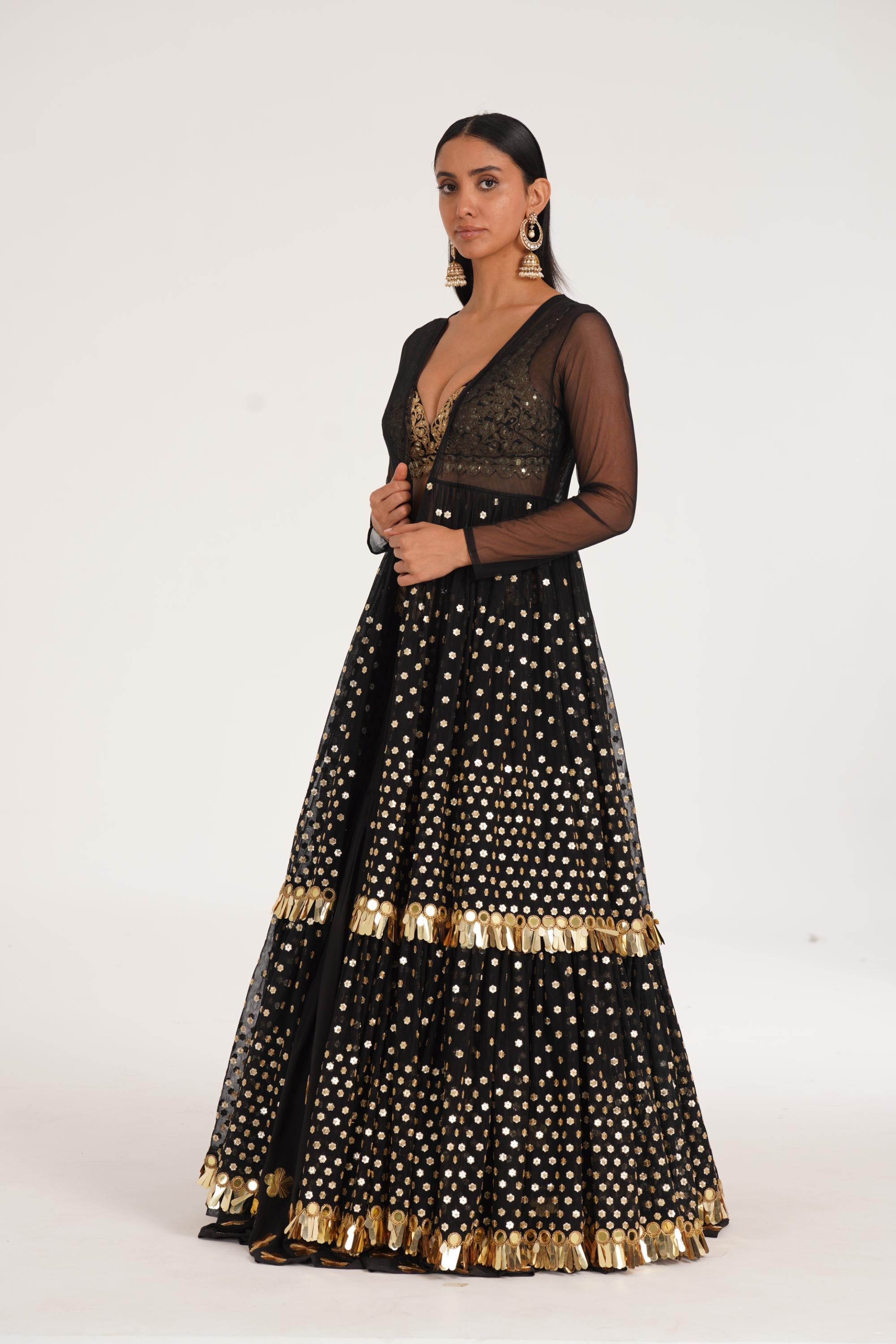 Intense black jacket skirt set