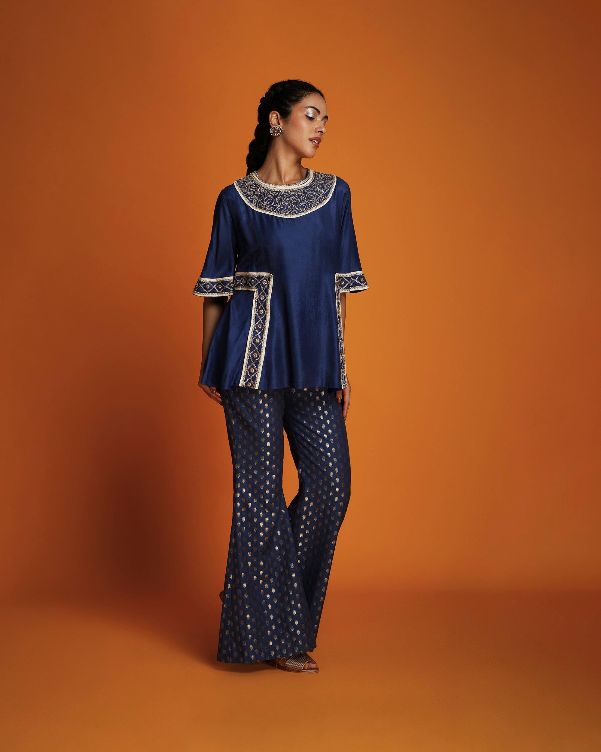 Indigo embroidered tunic