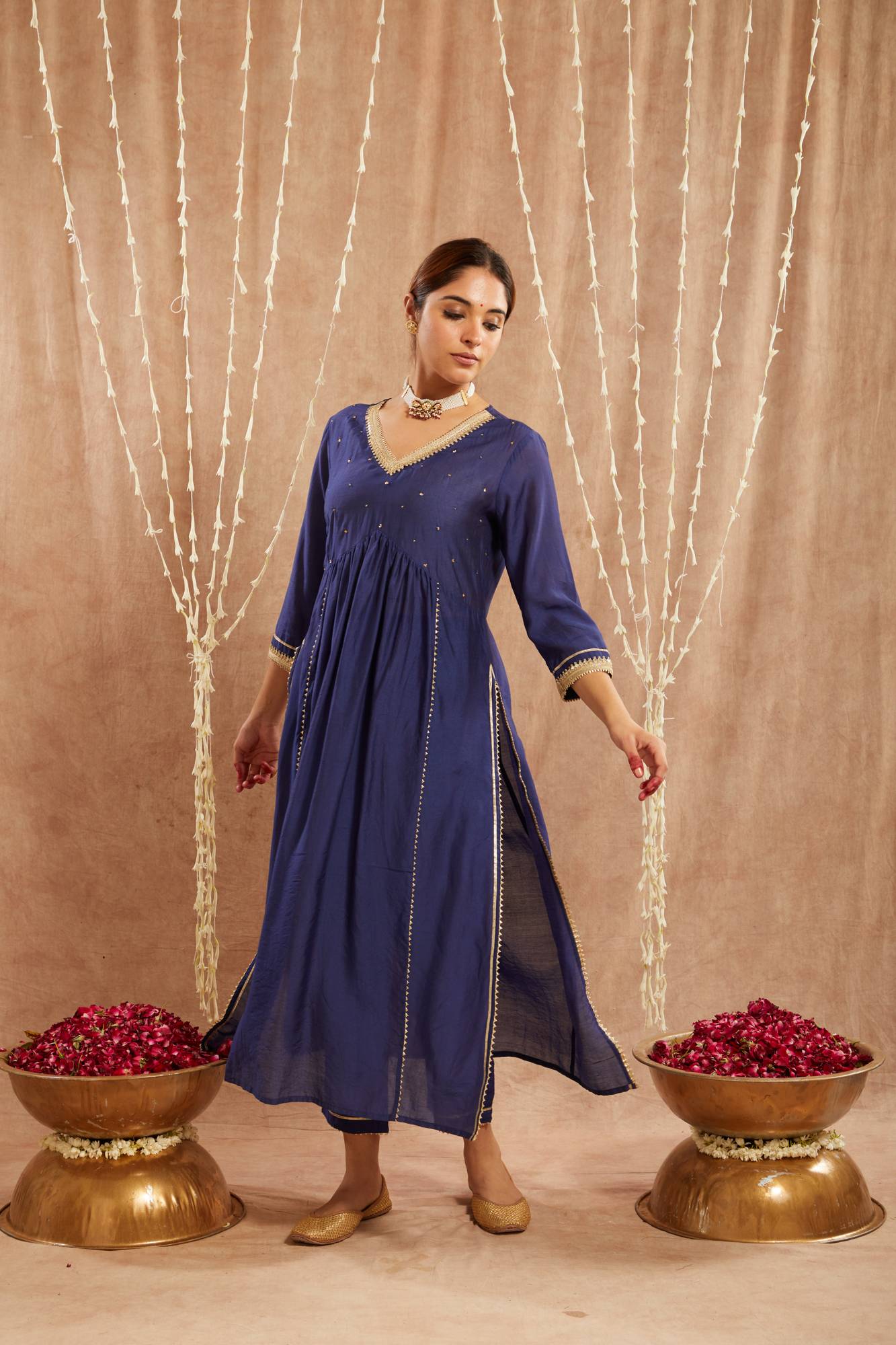 Blue Charm Chanderi Kurta with Narrow Pants