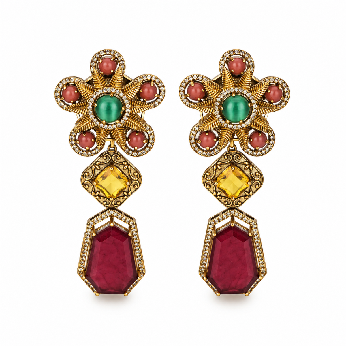 Multicolor Semi-Precious Stone Drop Earrings 42