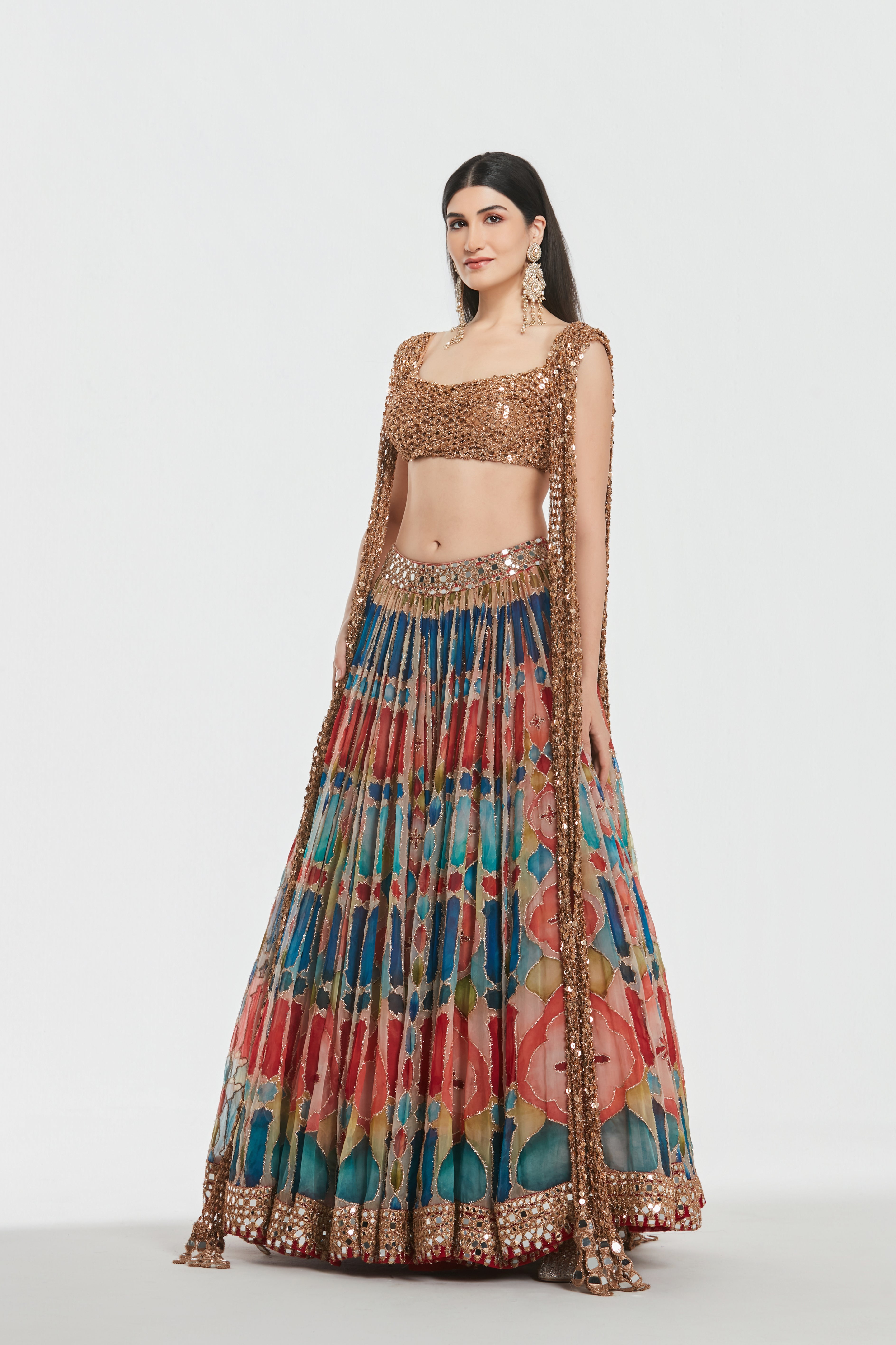 Mirror work , zari , Sequins , Dori thread