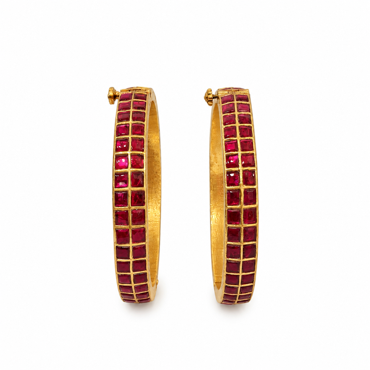 Ruby Square Stone Gold Statement Bangles 34