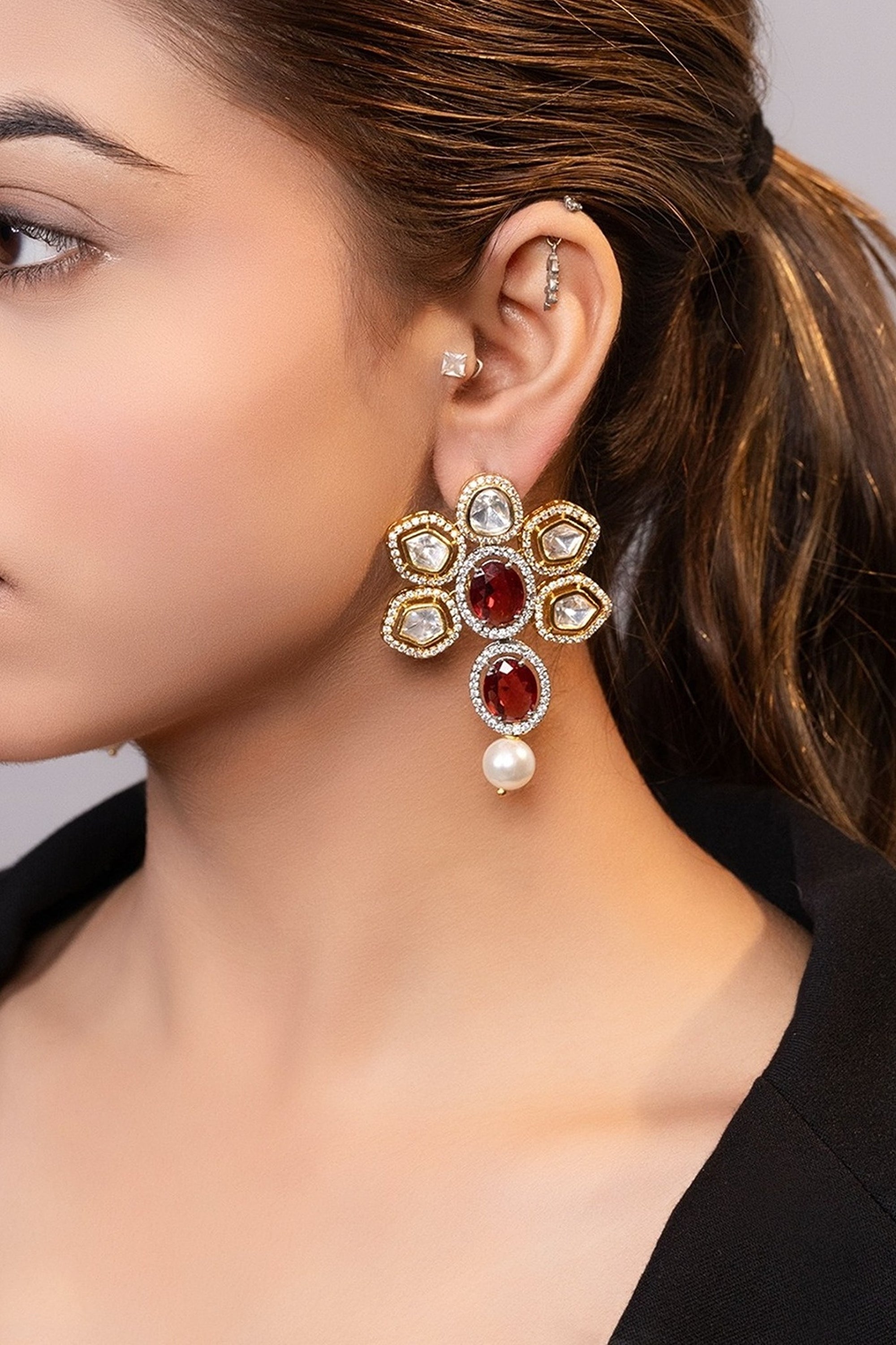 LE ESPEN GOLD PLATED MOISSANITE STUDDED EARRINGS