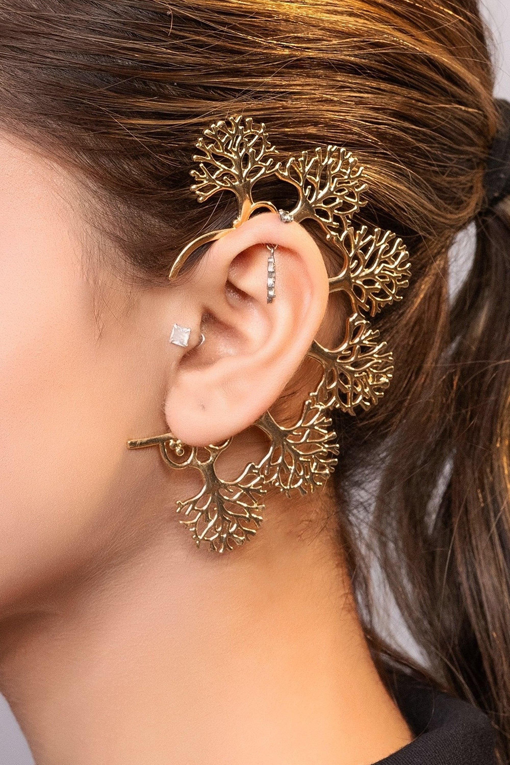 LE MUKUTA GOLD PLATED CUFF EARRINGS