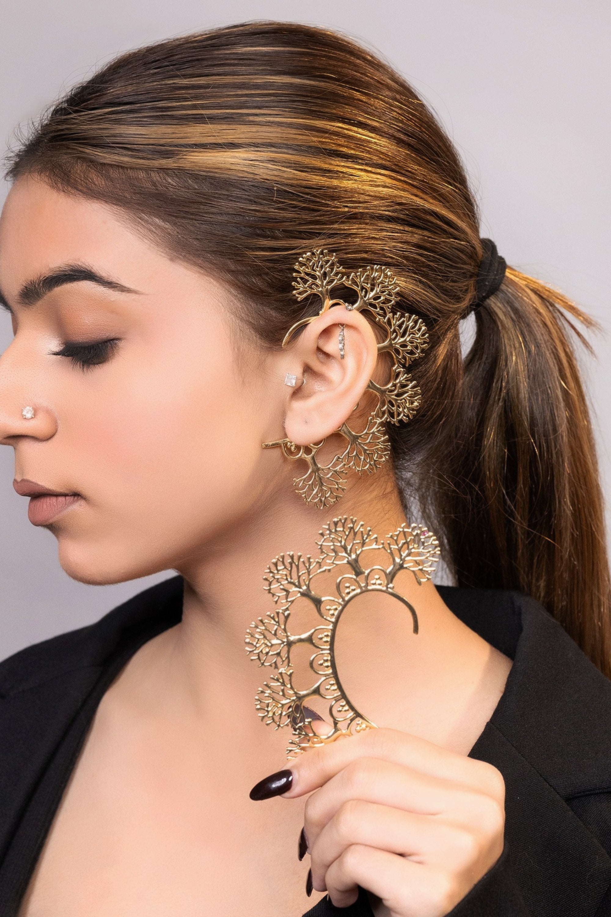 LE MUKUTA GOLD PLATED CUFF EARRINGS