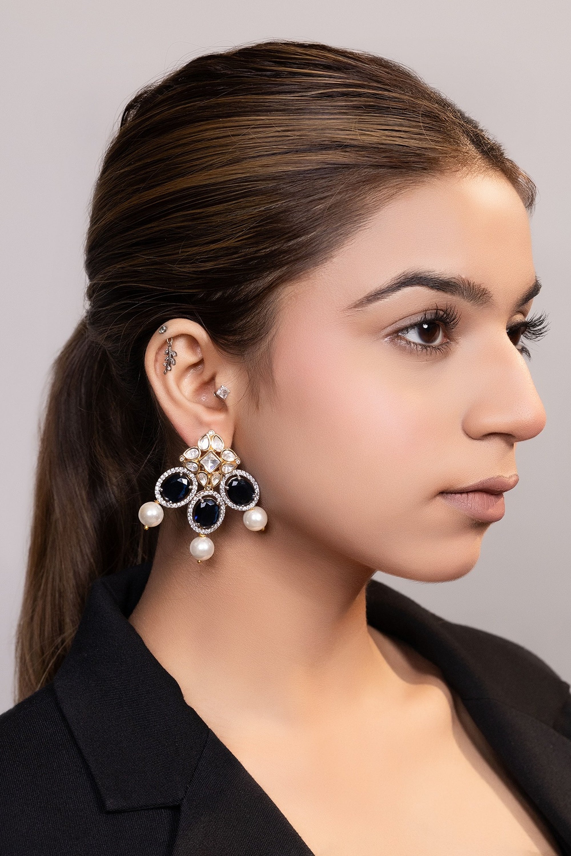 LE CALIX GOLD PLATED MOISSANITE STUDDED EARRINGS