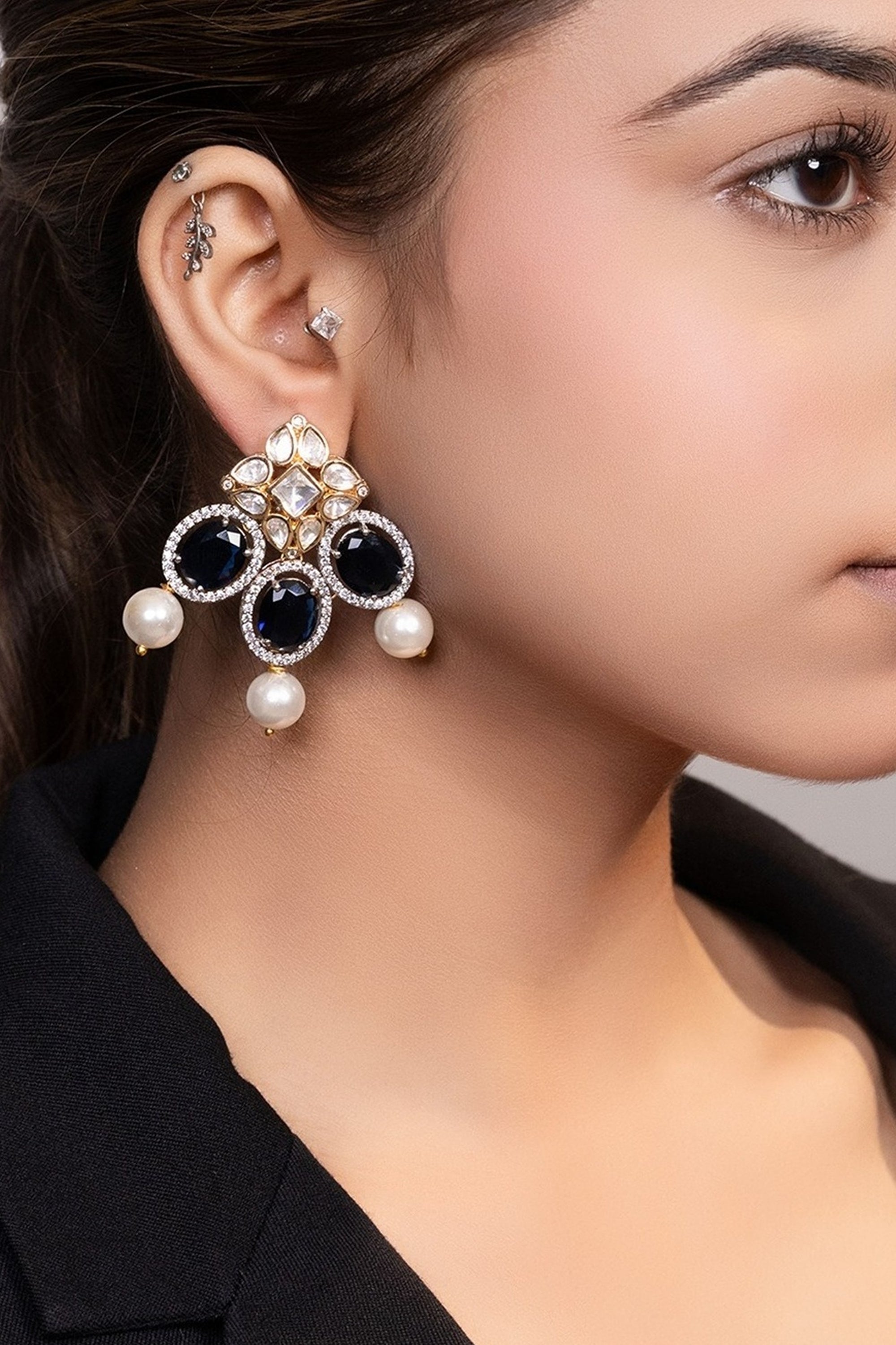 LE CALIX GOLD PLATED MOISSANITE STUDDED EARRINGS