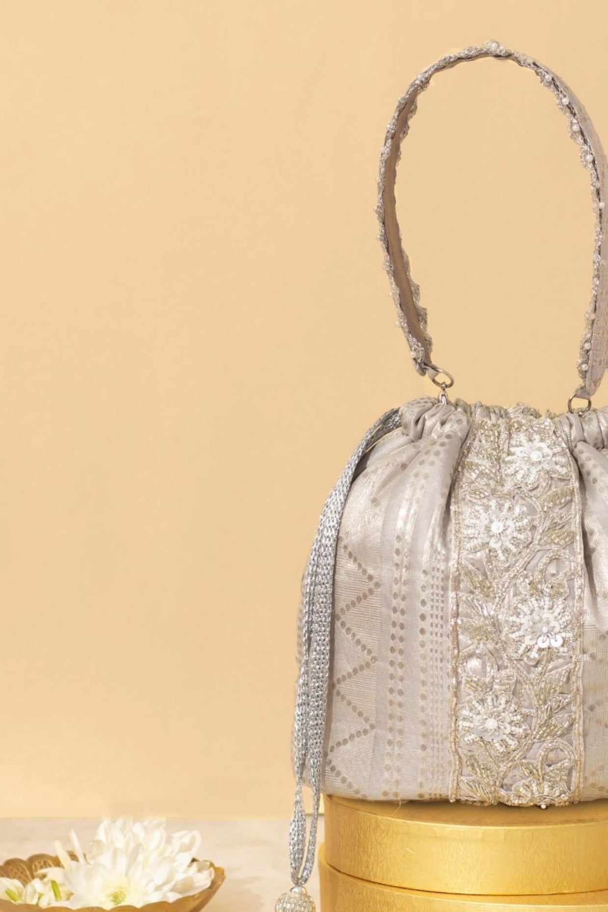 Hayat Organza Bucket Bag - Silver