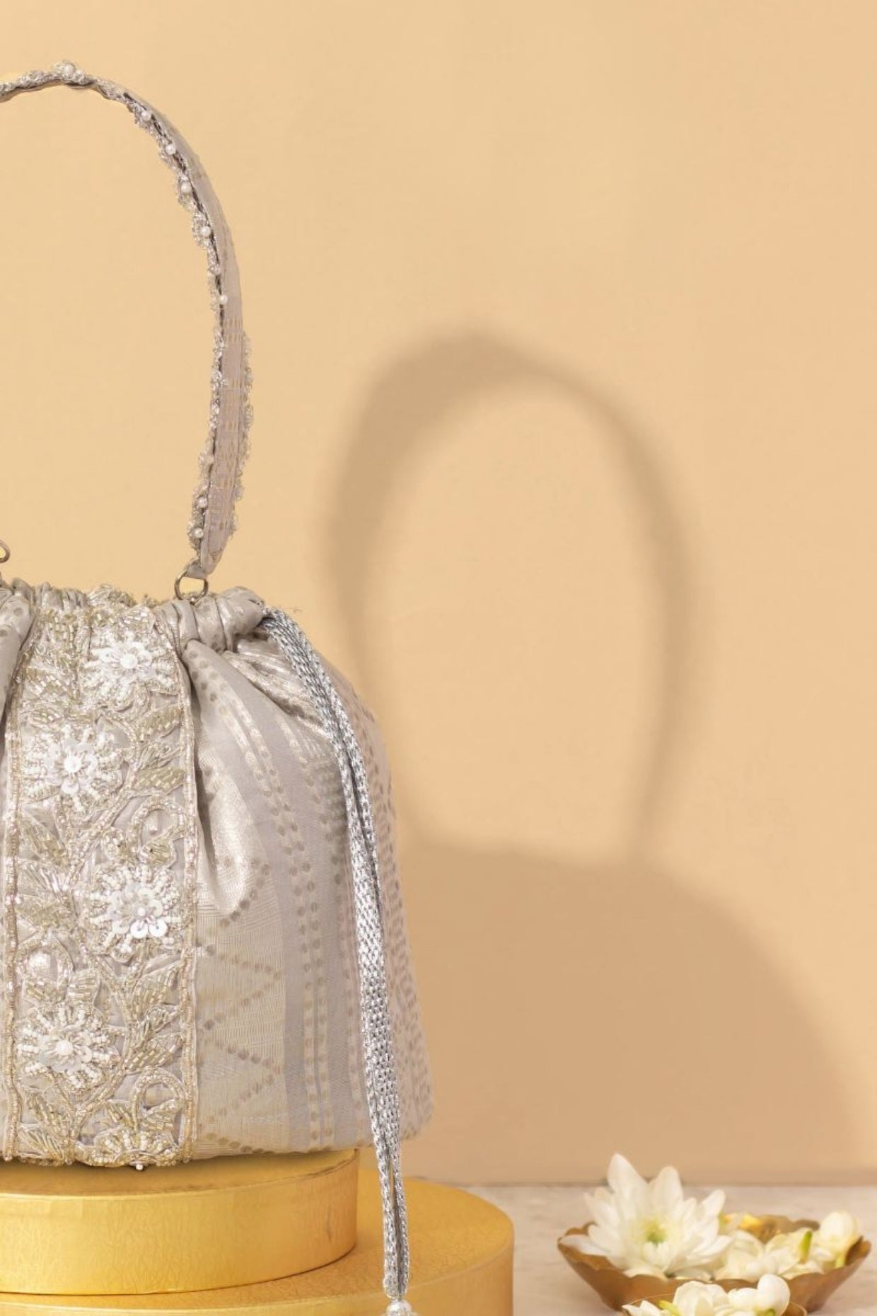 Hayat Organza Bucket Bag - Silver