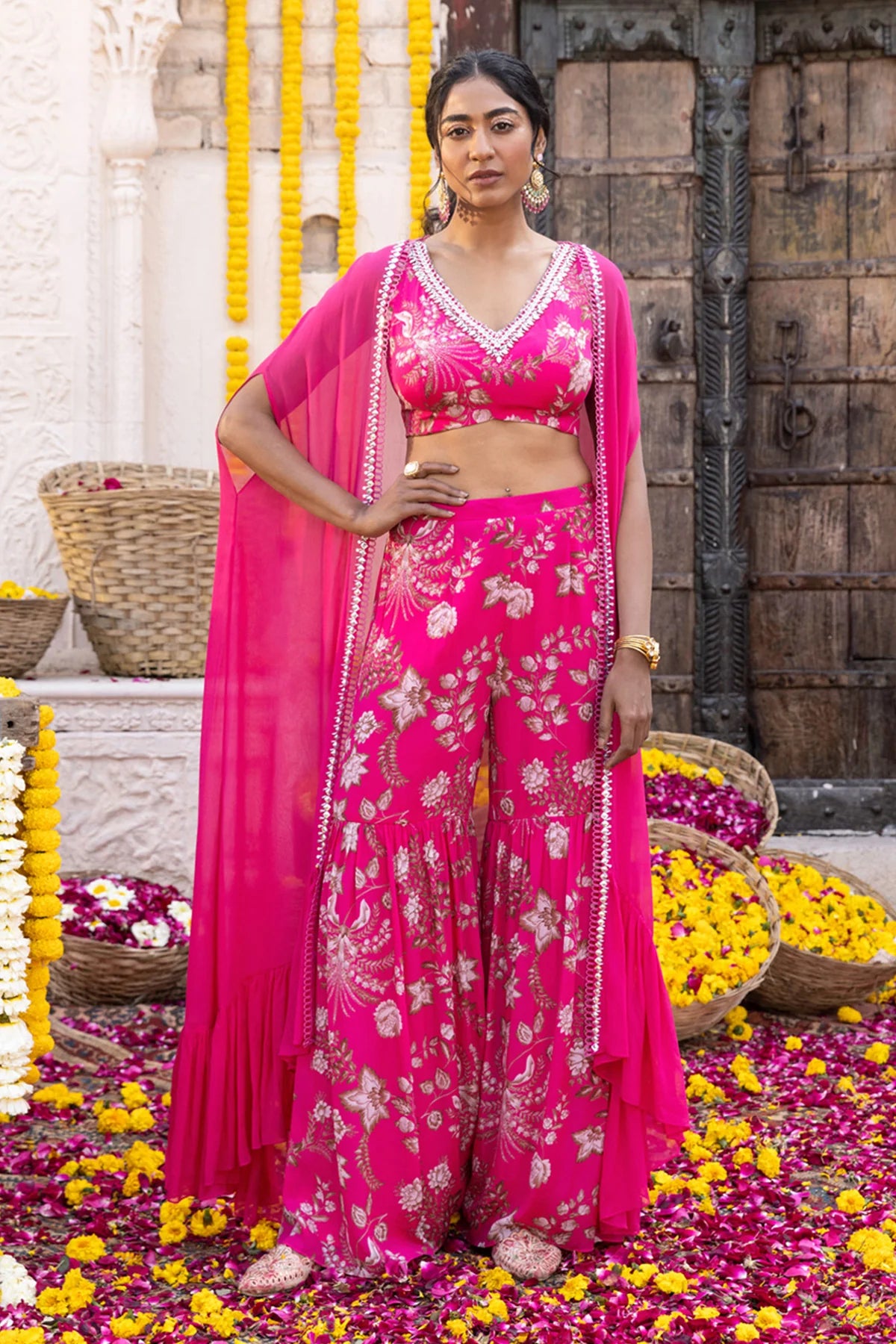 PINK SHARARA SET WITH CAPE