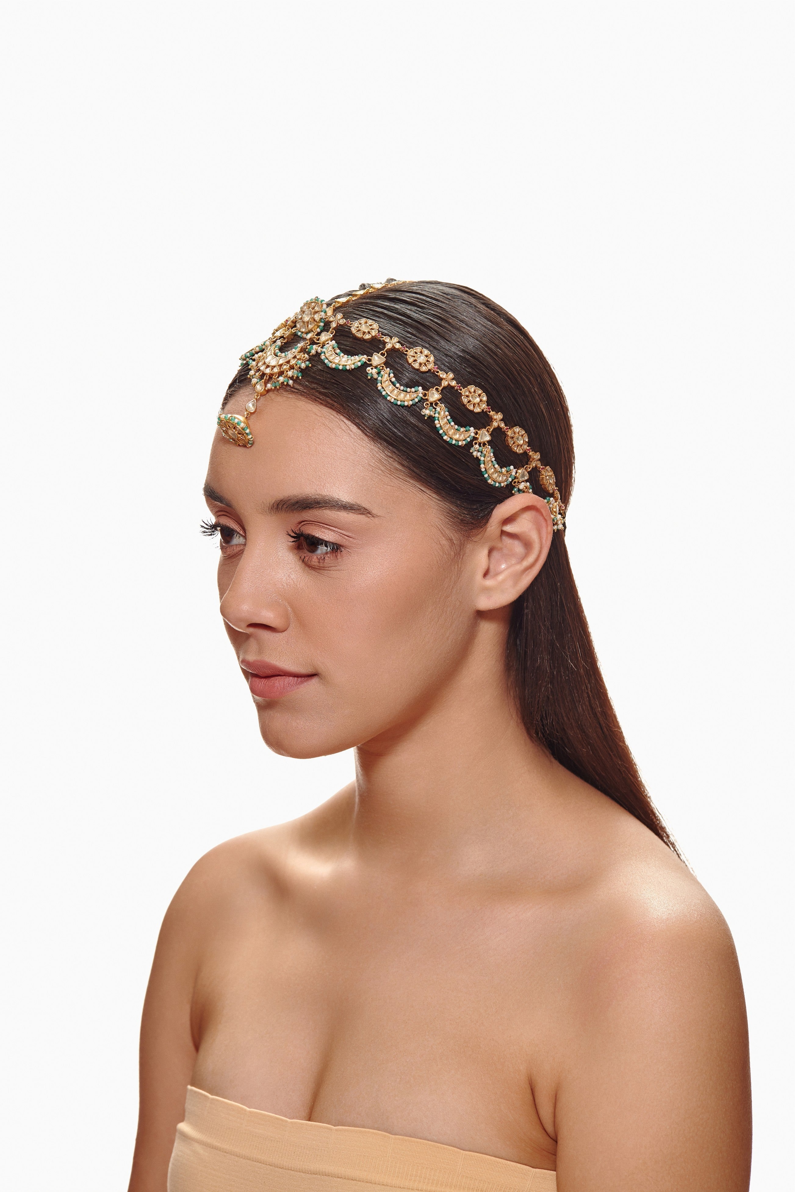 Kundan Flower Double Borla Mathapatti