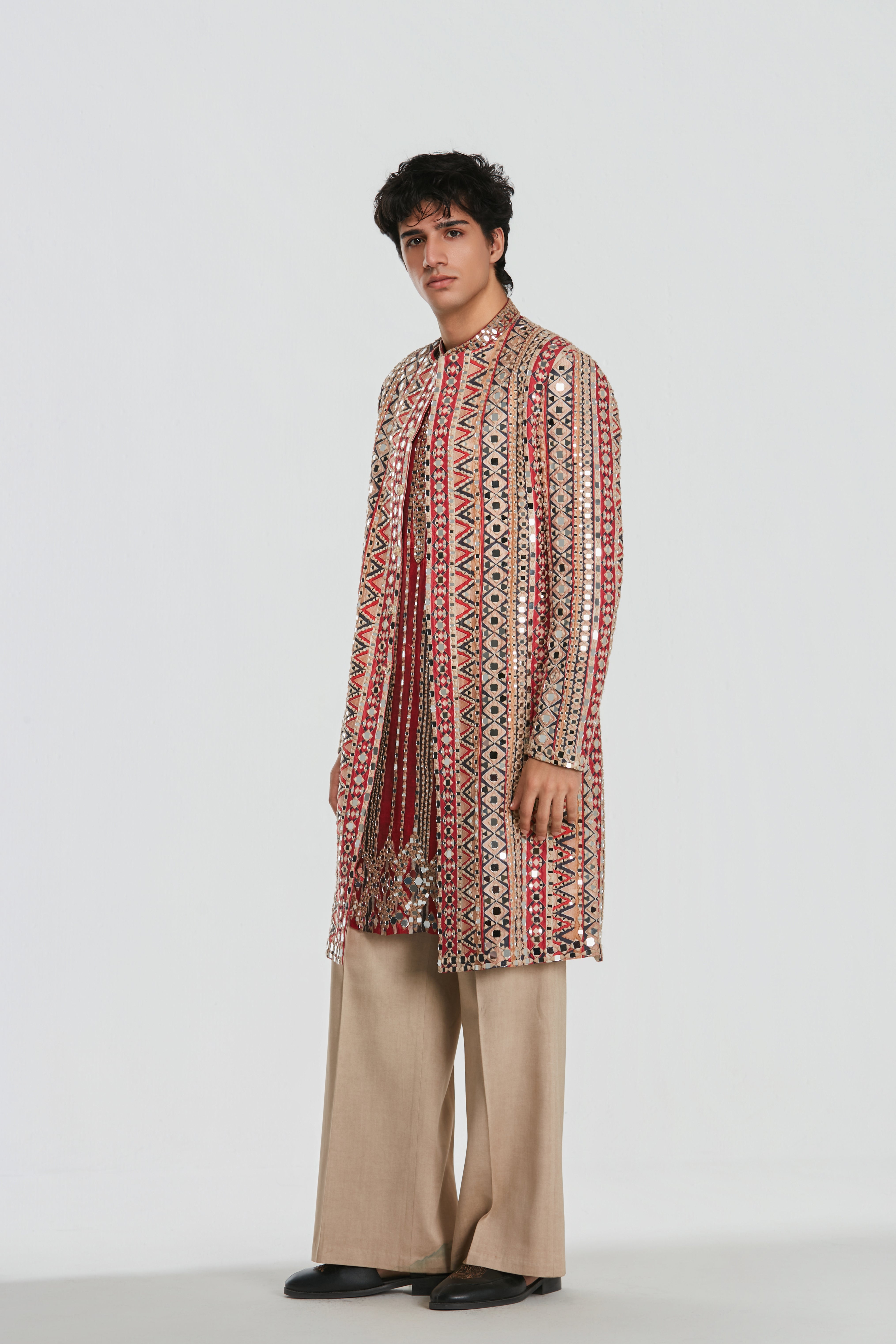 Kurta - organza , jacket- heavy chanderi , pant -Cotton twill