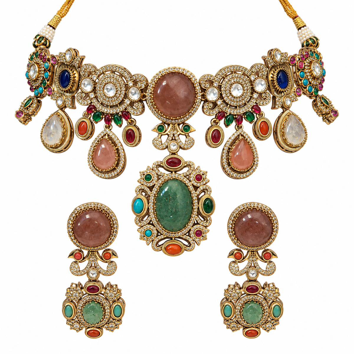 Multicolor Semi-Precious Stone Statement Necklace Set 26