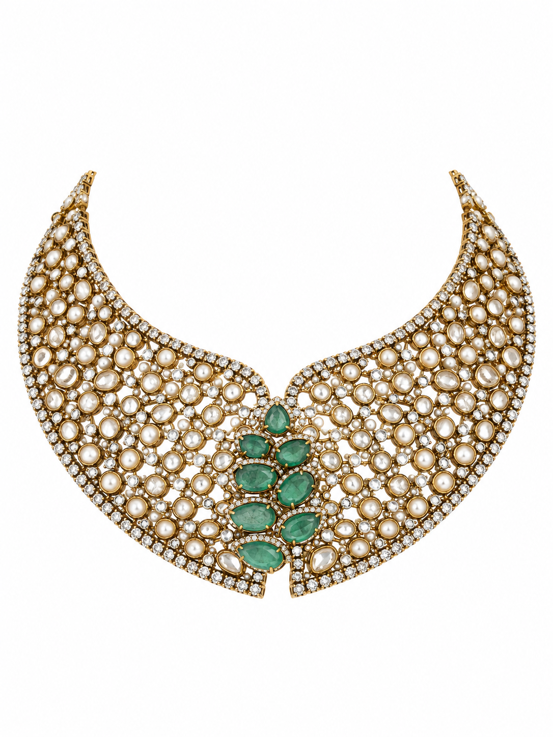 Sage Green Moissanite Polki Statement Necklace Set