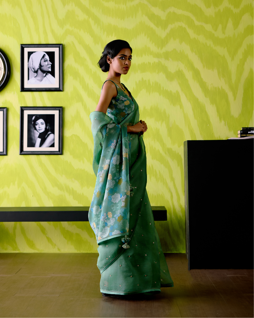 Green Apple Organza Saree with Blouse