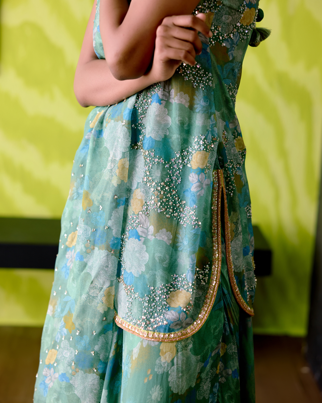 Green Apple Floral Print Short Kurta Set