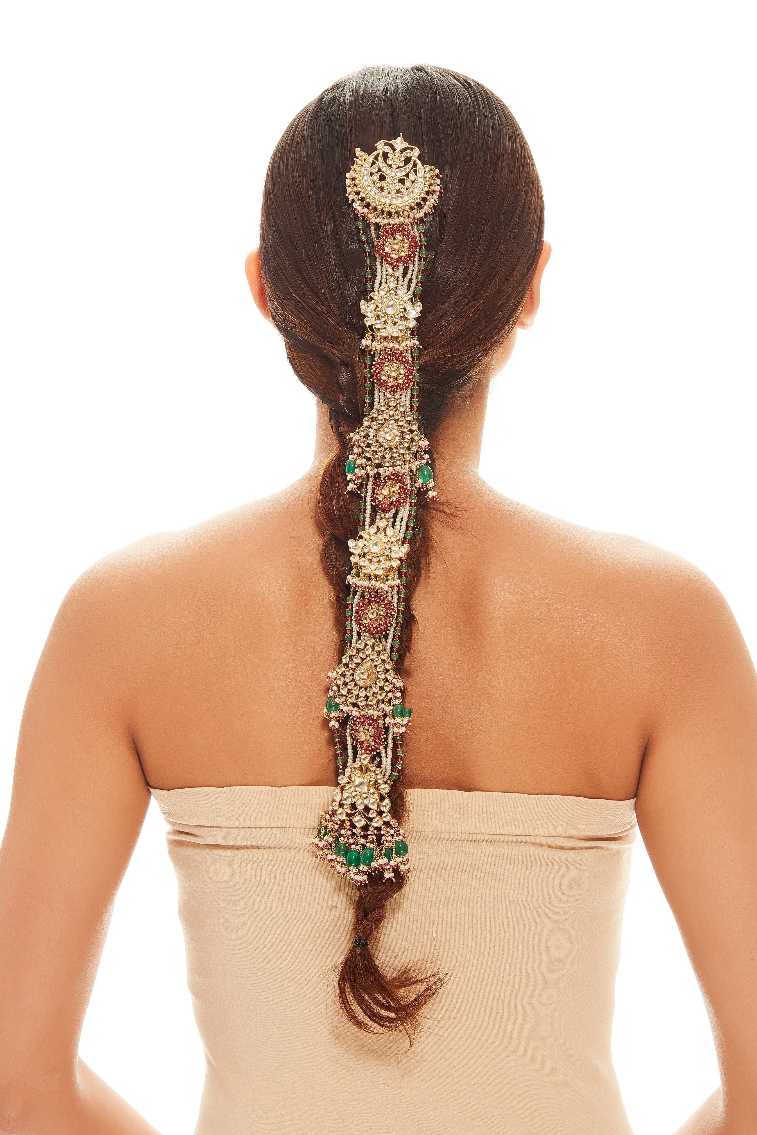 Maroon and Green Kundan Choti