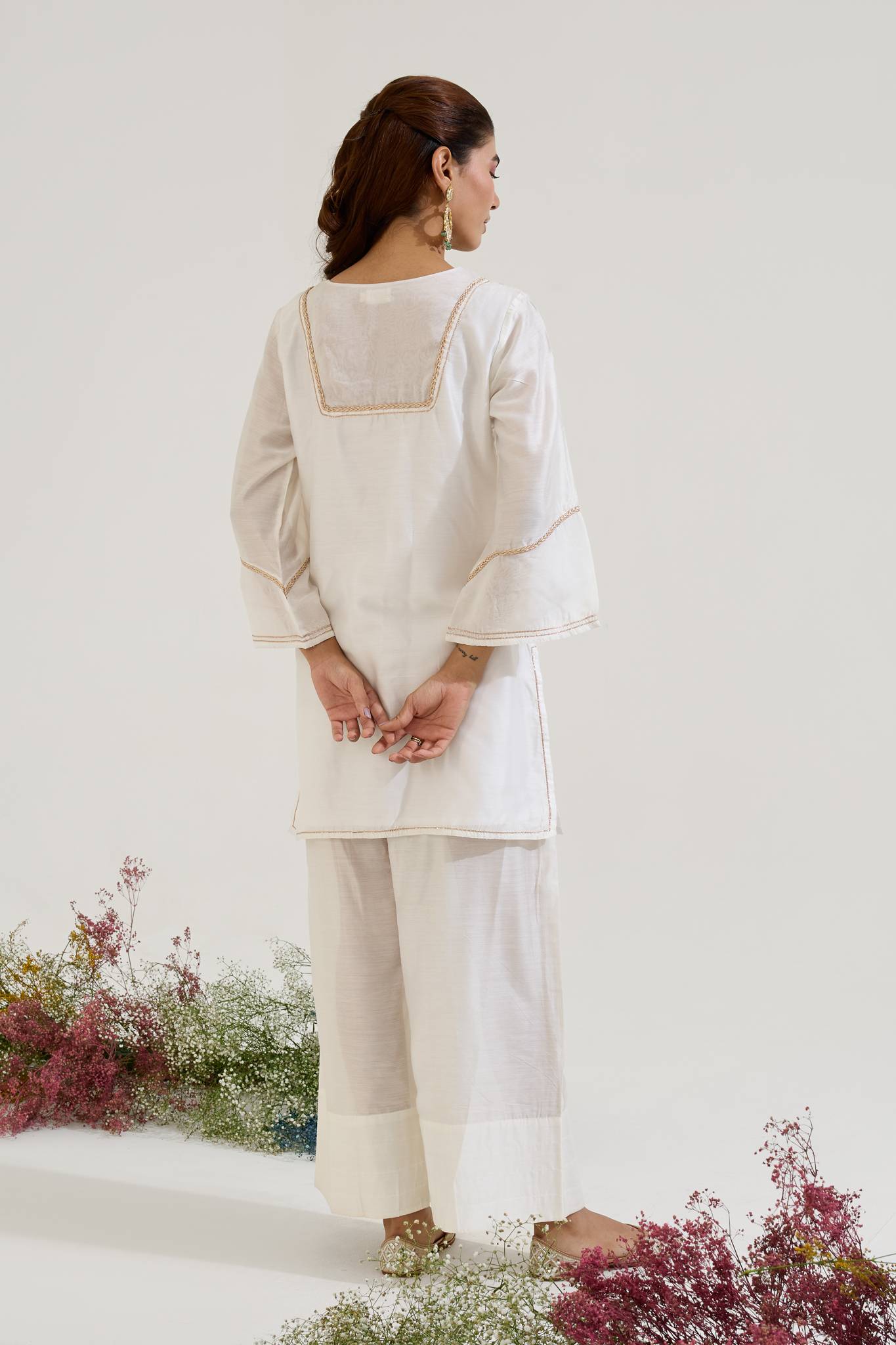 Rosy White Zari Kurta with Farsi Salwar - Set of 2