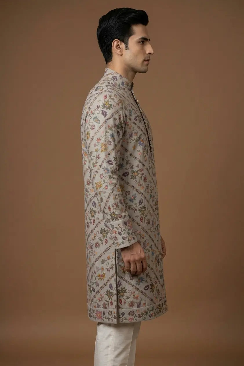 Grey Linen Satin Kurta