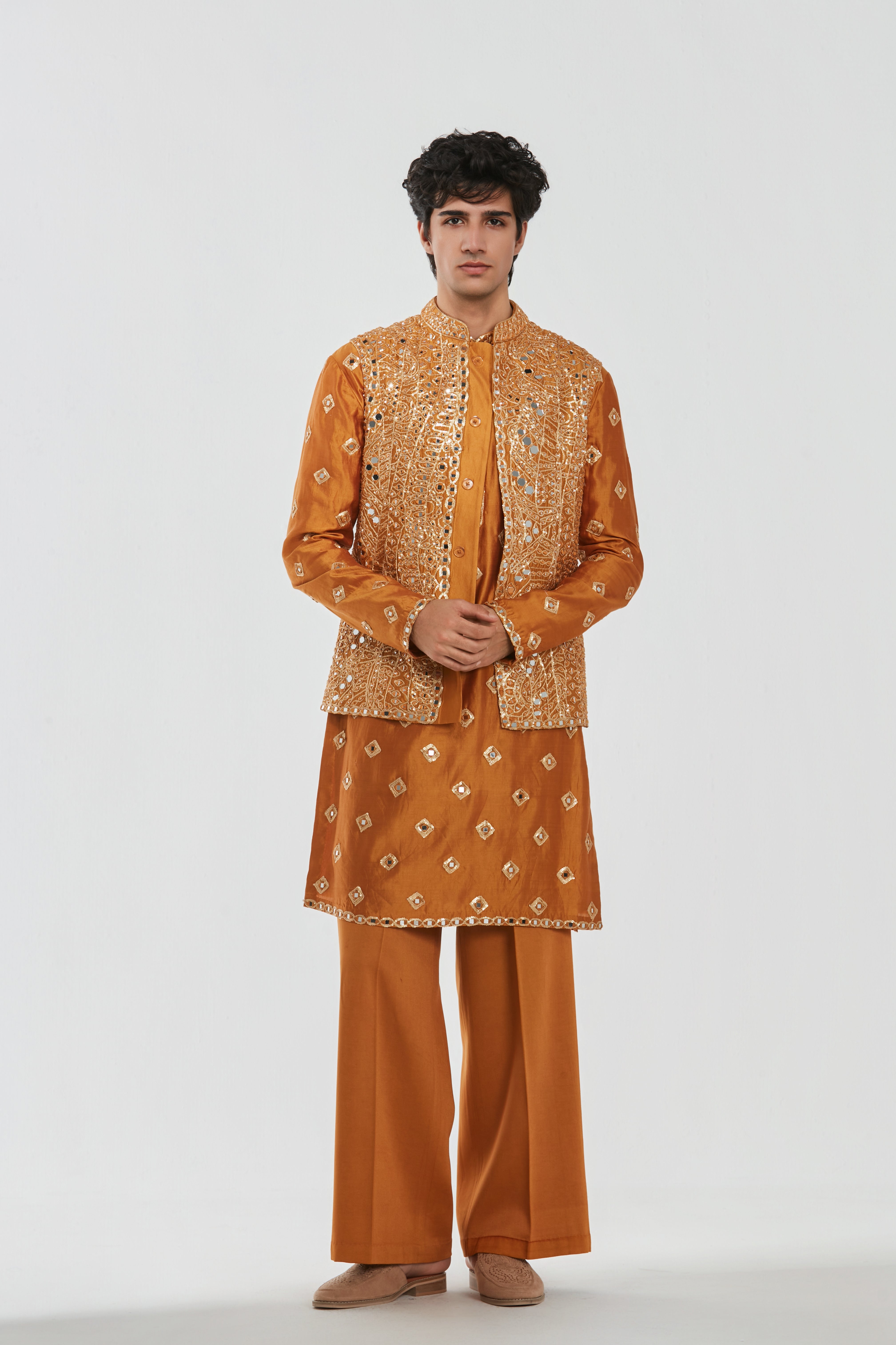 Kurta and jacket- heavy chanderi , pant -Cotton twill