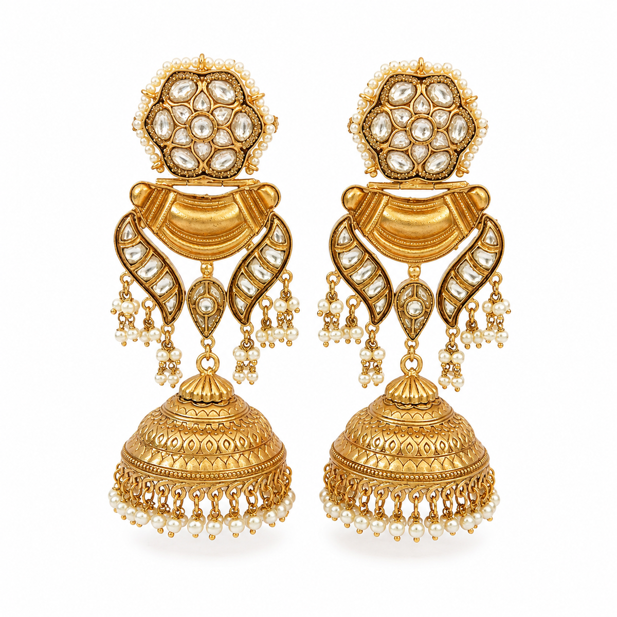 Kundan Pearl Jhumka Earrings