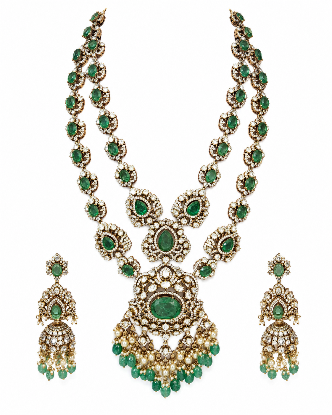 Sage Green Moissanite Long Two-Layered Necklace Set